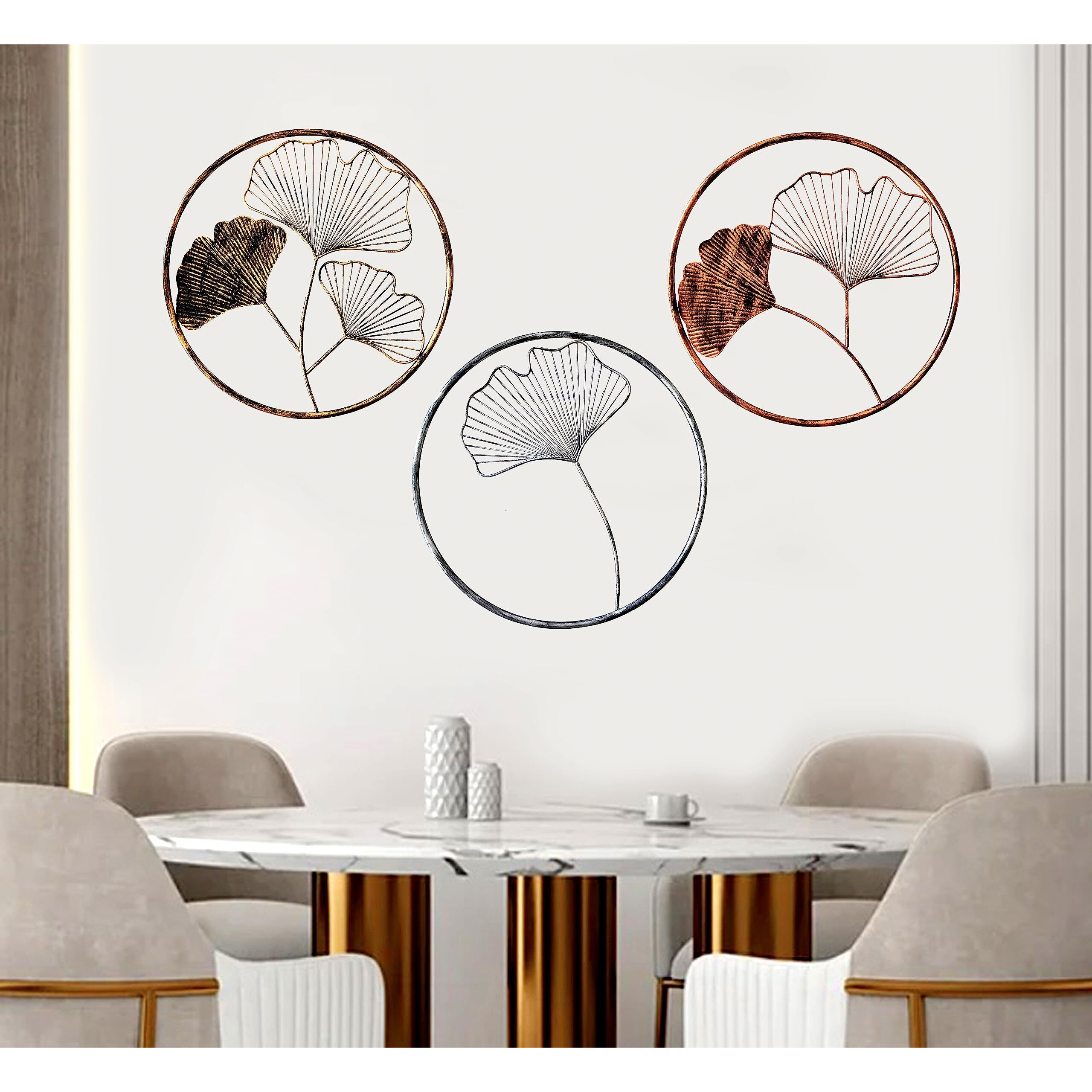 Dsh Crafting Your Curiosity Metal Wall Art Multicolor Decorative Metal Gingko Leaf (Set Of 3) Wall Decor Wall Sculpture Showpiece For Home Office Hotel Decoration.