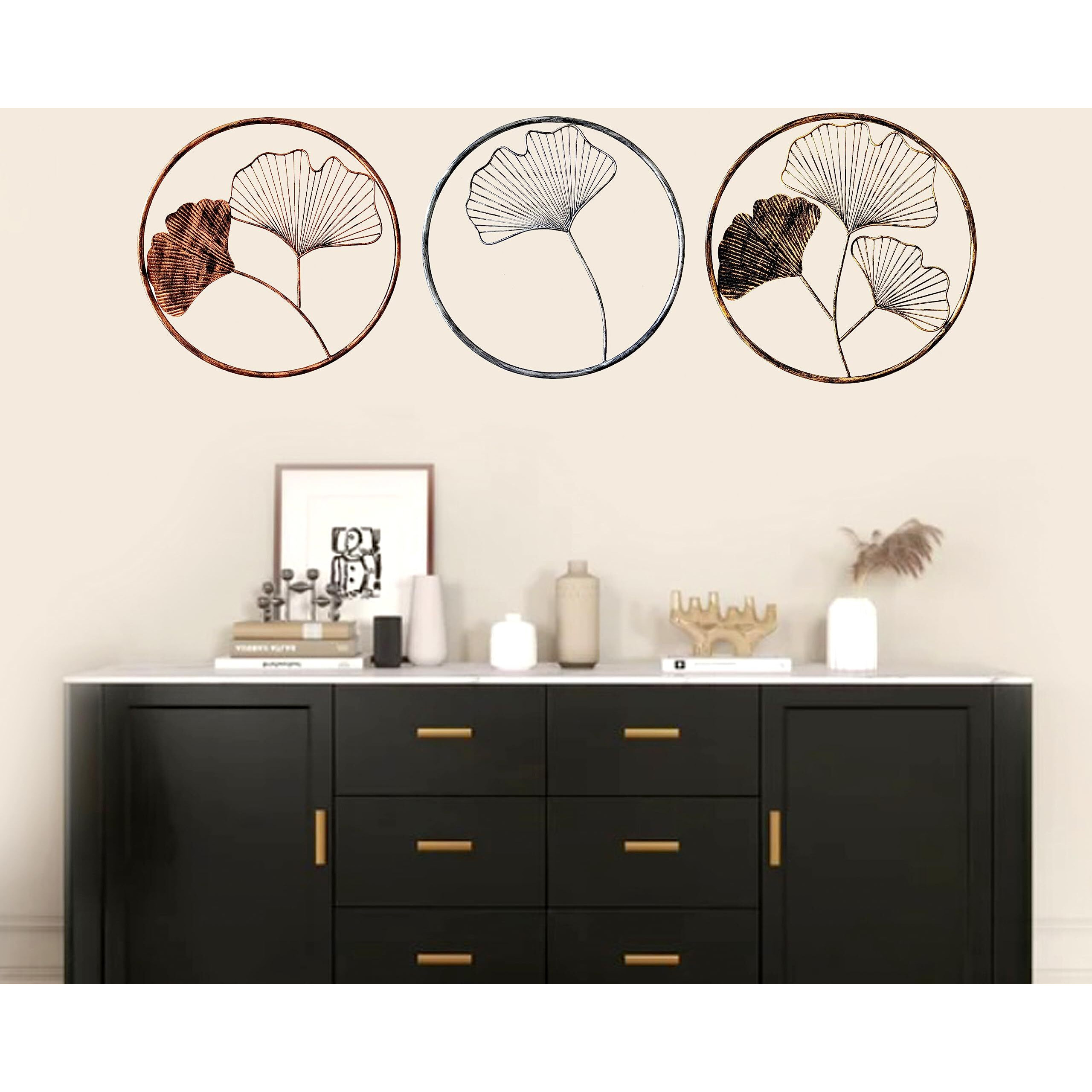 Dsh Crafting Your Curiosity Metal Wall Art Multicolor Decorative Metal Gingko Leaf (Set Of 3) Wall Decor Wall Sculpture Showpiece For Home Office Hotel Decoration.