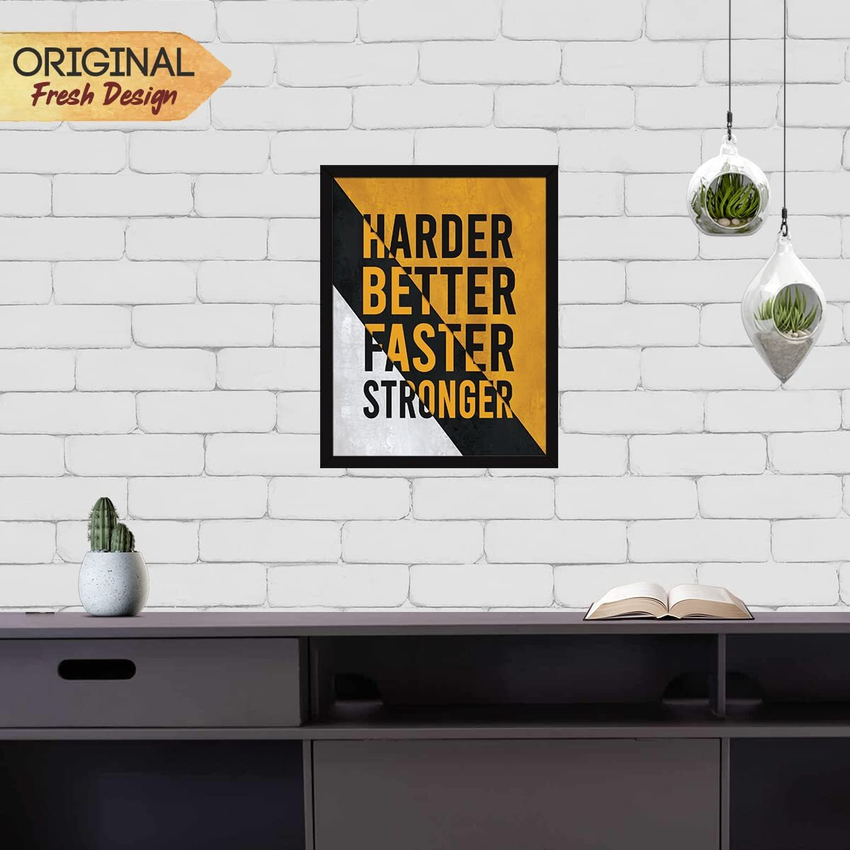 Chaka Chaundh - Motivational Quotes Frames - Framed Posters - Best Quotes Frames For Office, Student, Entrepreneur - Strong Quotes Wall Frames - Posters With Frame (Stronger - Yellow)