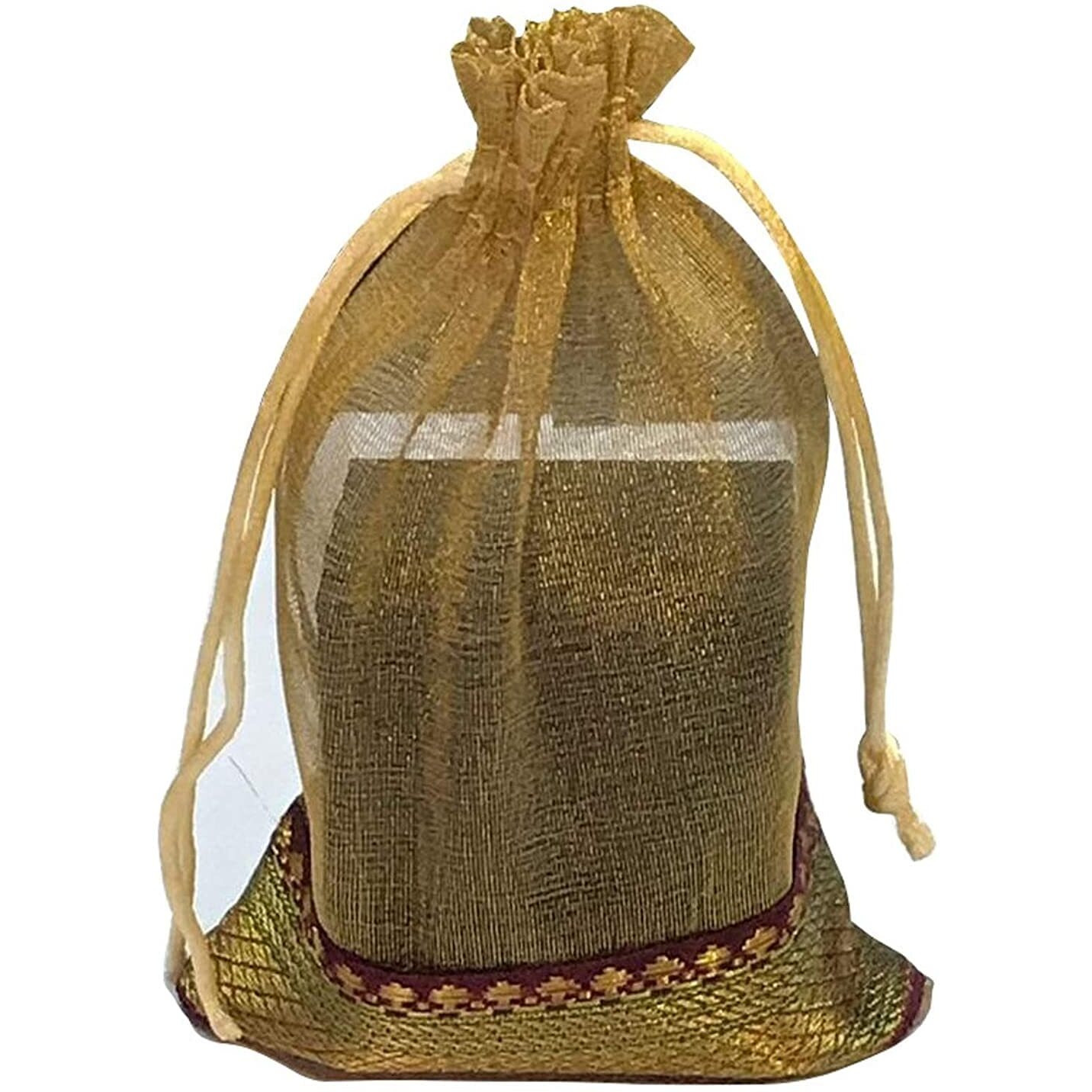Krisah Pack Of 50 Pcs Potli Gift Pouches Bags, Small Size,18 Cm X 12 Cm, Golden & Maroon Organza Border