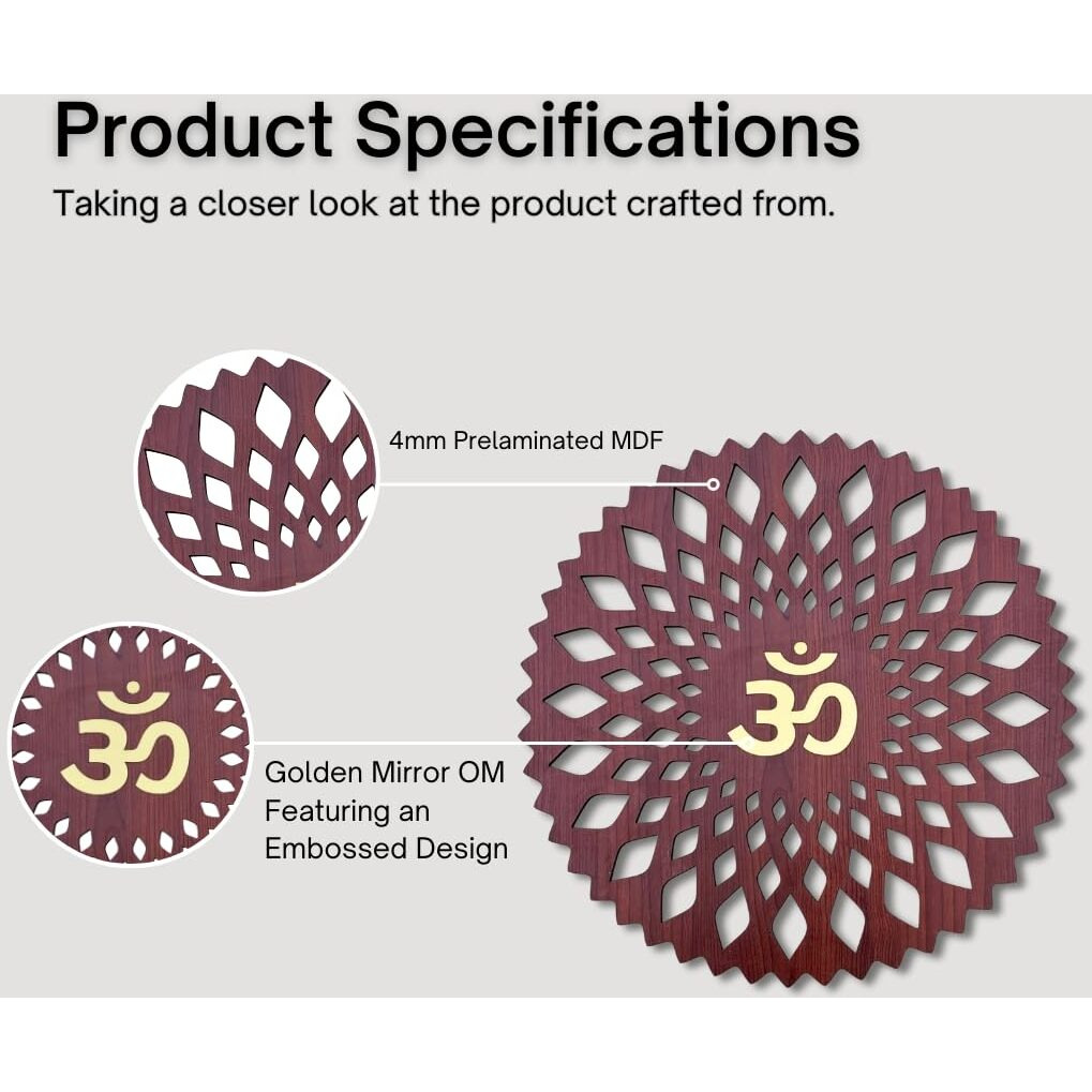 Gloridec Wooden Om Wall Hanging | Laminated Engineered Wood With Golden Om | Spiritual Wall Art For Home, Office & Temple | Home Decor Gift Item (12X12 Inch)