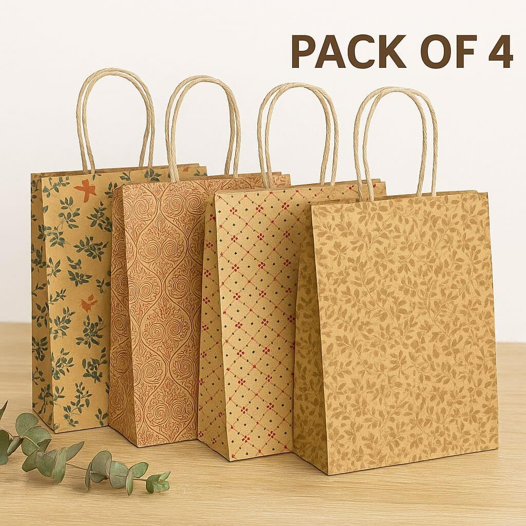 Swhf Gift Bags - Stylish Printed Paper Bags For Gifting - Durable Carry Bags For Gifting, Birthdays, Weddings, Shopping & Return Gift Bags Large - 13X10X5 Inches (Multicolor, Pack Of 4)