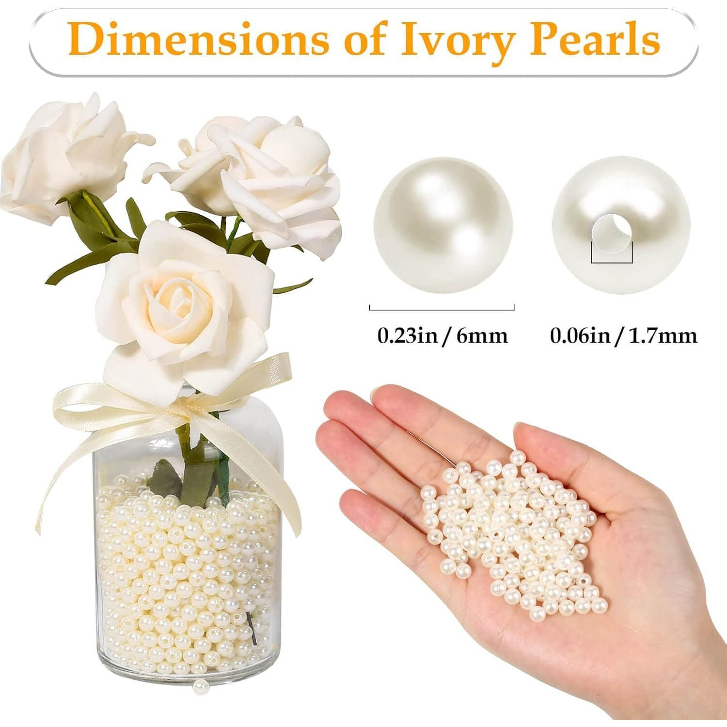 Neobaby Loose Pearl Beads For Craft, Lahenga Duptta Lace Materials For Decoration Items | White Moti Shining Pearl For Necklace, Craft Moti Earrings Jewellery Set (Size 6 Mm, 1200 Pieces)