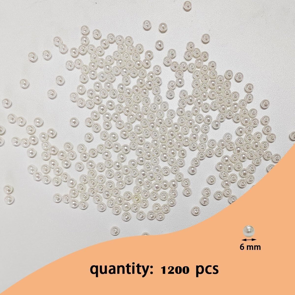 Neobaby Loose Pearl Beads For Craft, Lahenga Duptta Lace Materials For Decoration Items | White Moti Shining Pearl For Necklace, Craft Moti Earrings Jewellery Set (Size 6 Mm, 1200 Pieces)