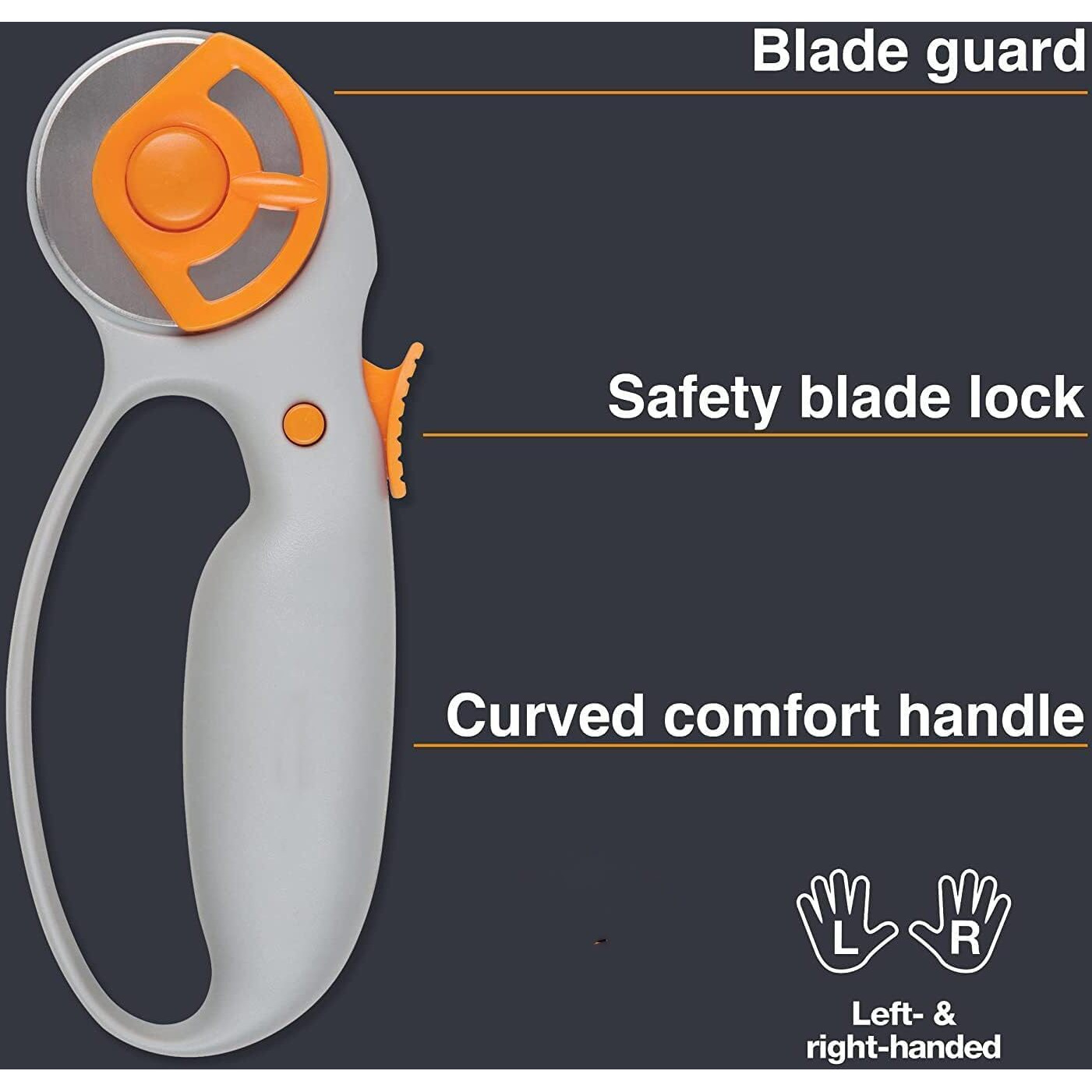 Jessica Exim 45Mm Comfort Rotary Cutter - Ergonomic Design With Safety Lock For Precise Cutting Of Fabric, Leather, And Quilting Projects (Grey)