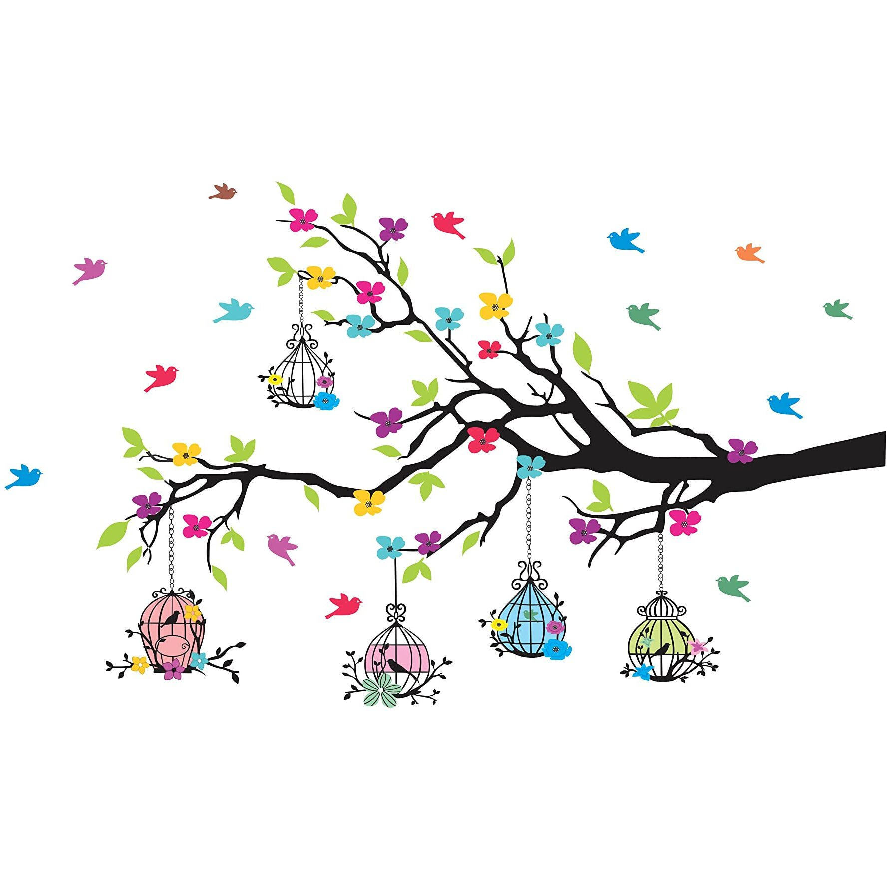 Dreamkraft Tree And Flowers Multicolour Vinyl Size 80 Cm X 127 Cm Wall Sticker