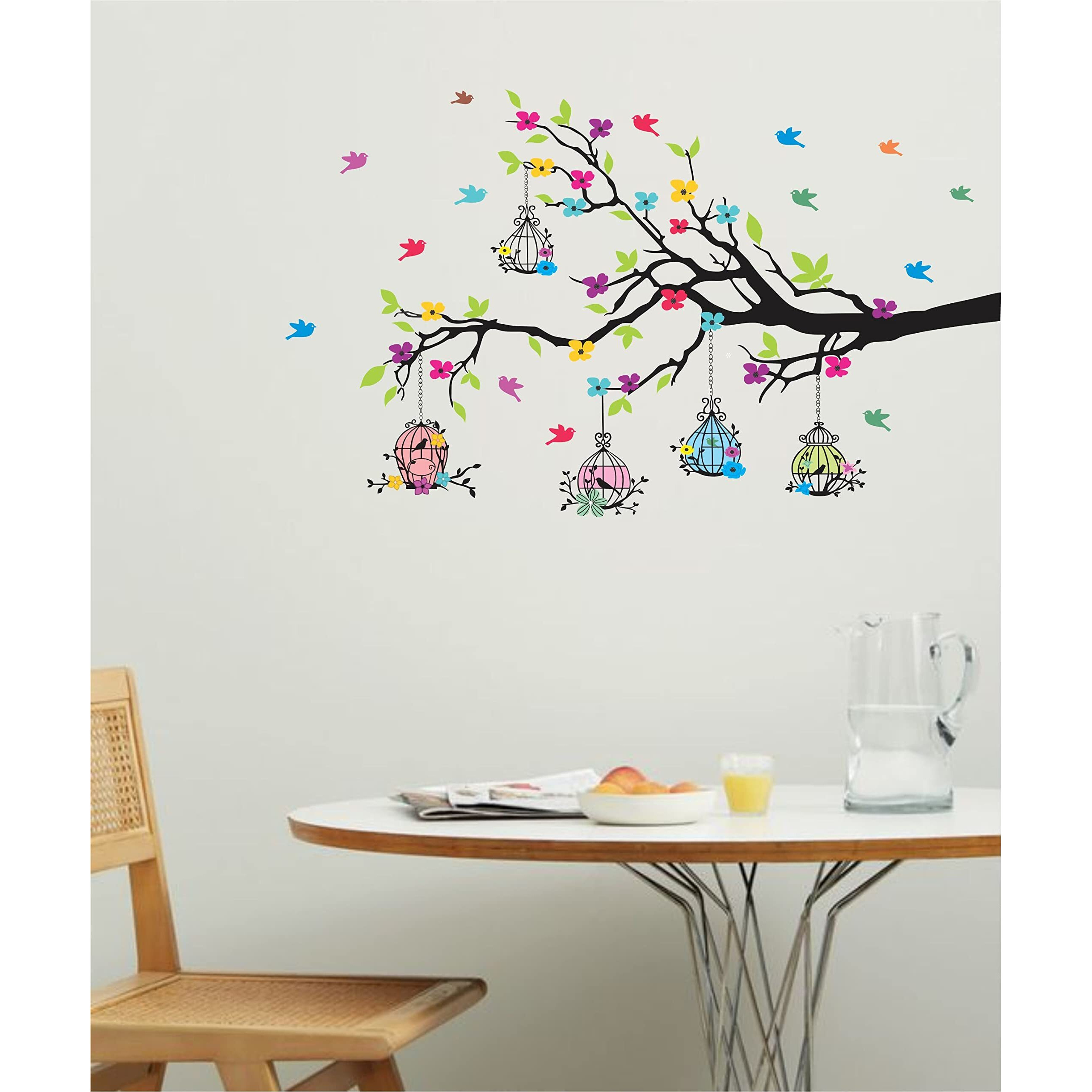 Dreamkraft Tree And Flowers Multicolour Vinyl Size 80 Cm X 127 Cm Wall Sticker