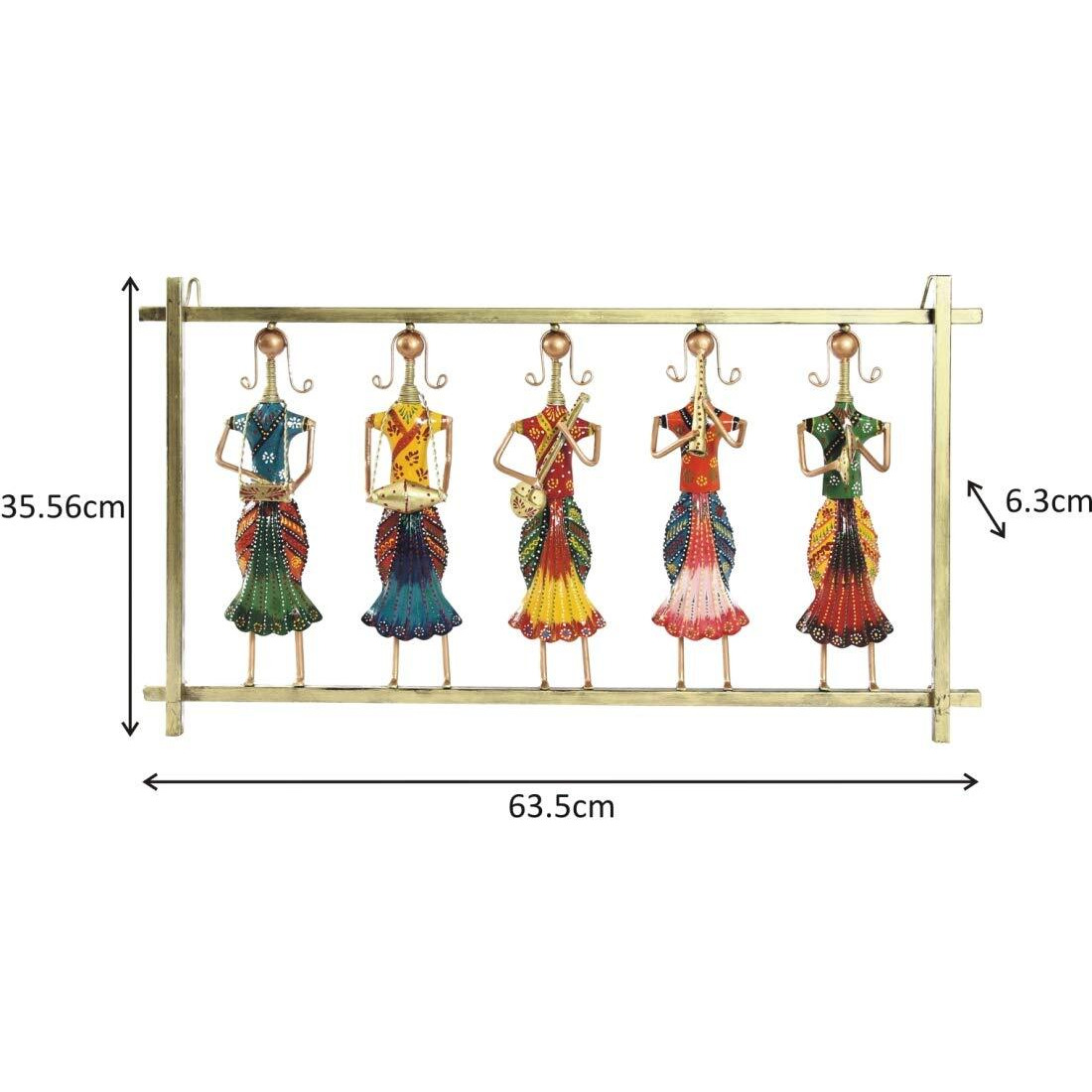 Handicrafts Paradise Wrought Iron Rajasthani Musical Lady Doll Set Wall Art For Home Decor 25 X 14 Inch (Multicolor)