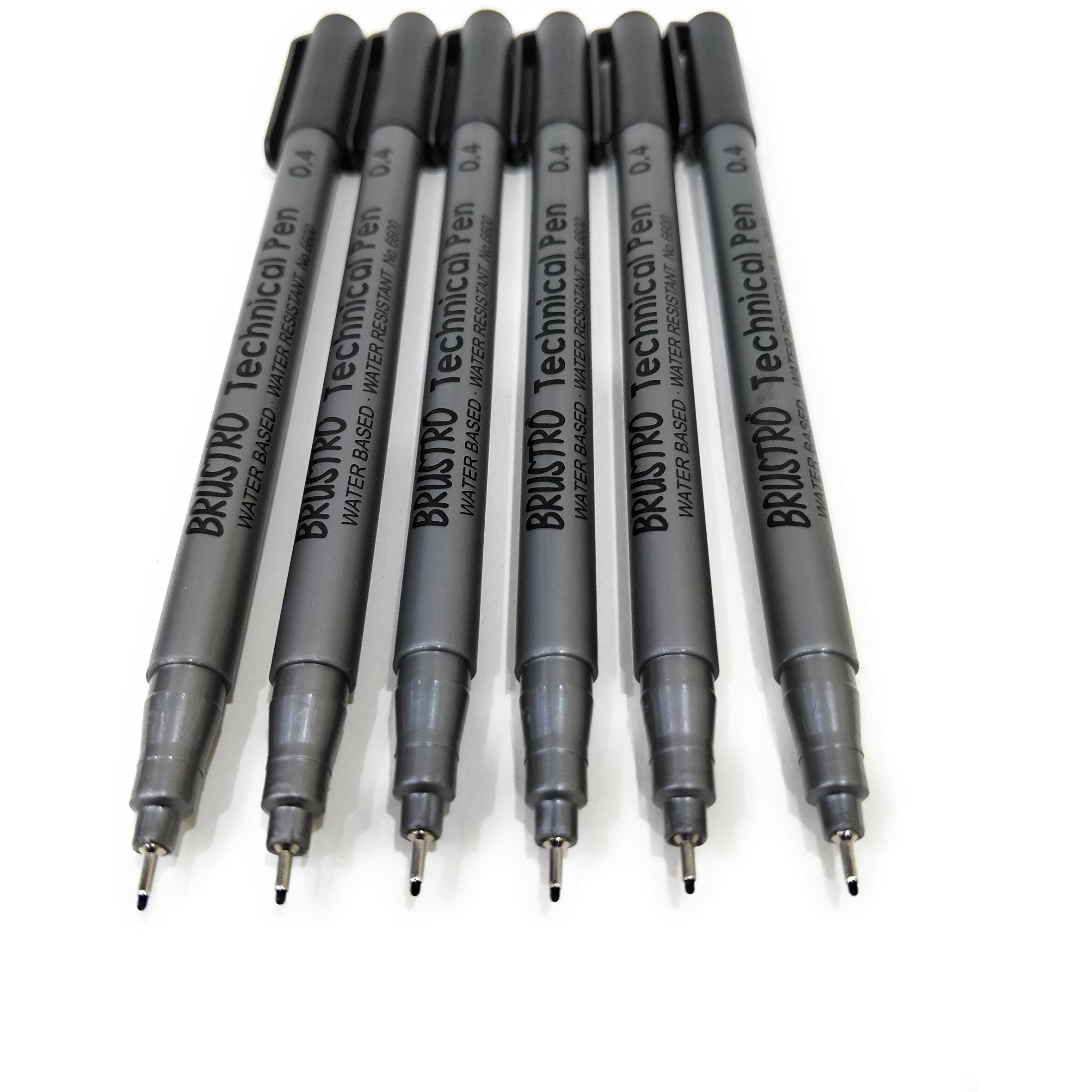 Brustro Technical Pen | Black | Pack Of 6 - Tip Size - 0.4Mm | Ideal For Mandala, Drawing,Artist Illustration,Sketching