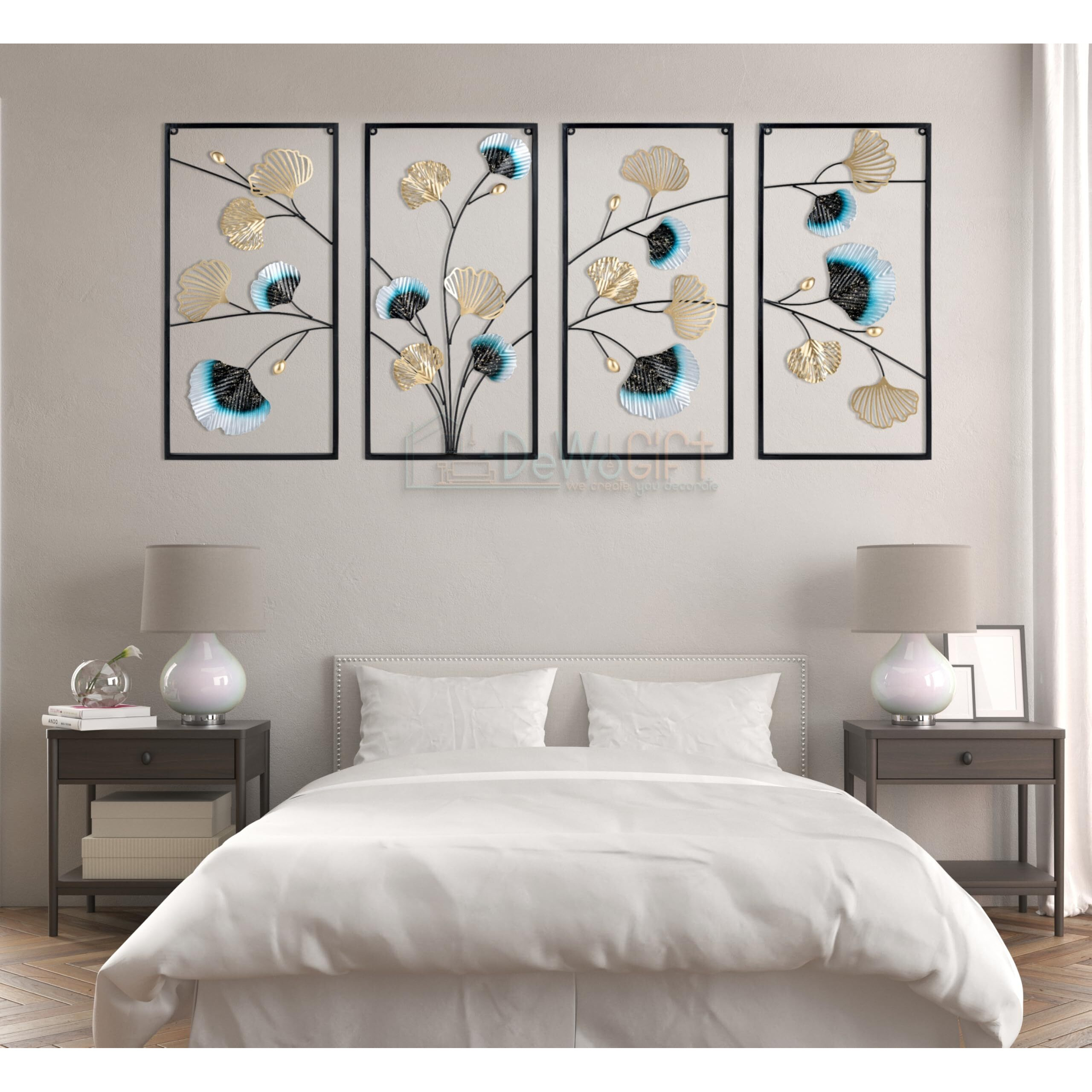 Dewogift Metal Wall Decor/Gingko Leaf Metal Wall Art/Metal Wall Decoration Items For Living Room/Office/Bedroom/Dining Room/Home/Hotel/Pack Of 4