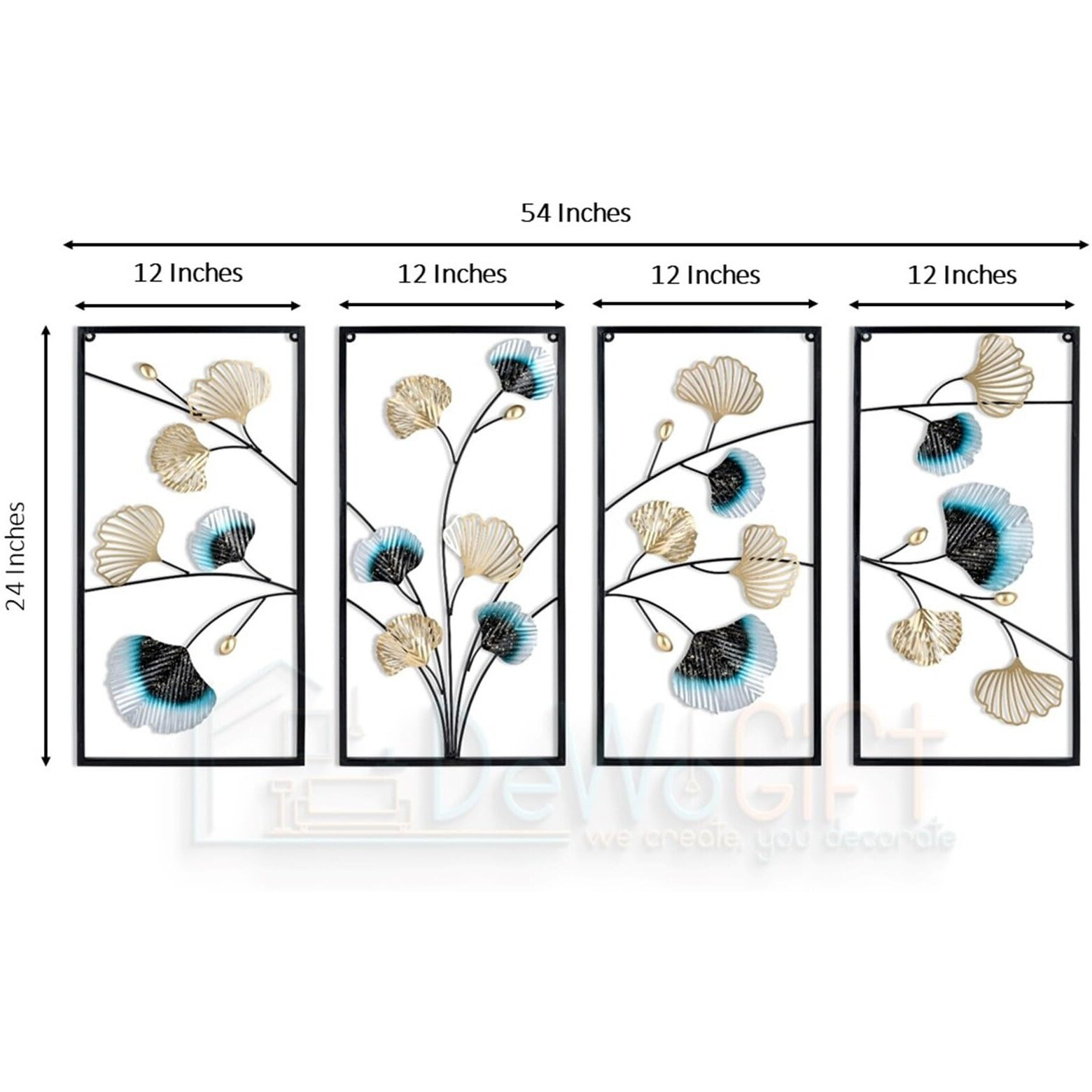Dewogift Metal Wall Decor/Gingko Leaf Metal Wall Art/Metal Wall Decoration Items For Living Room/Office/Bedroom/Dining Room/Home/Hotel/Pack Of 4