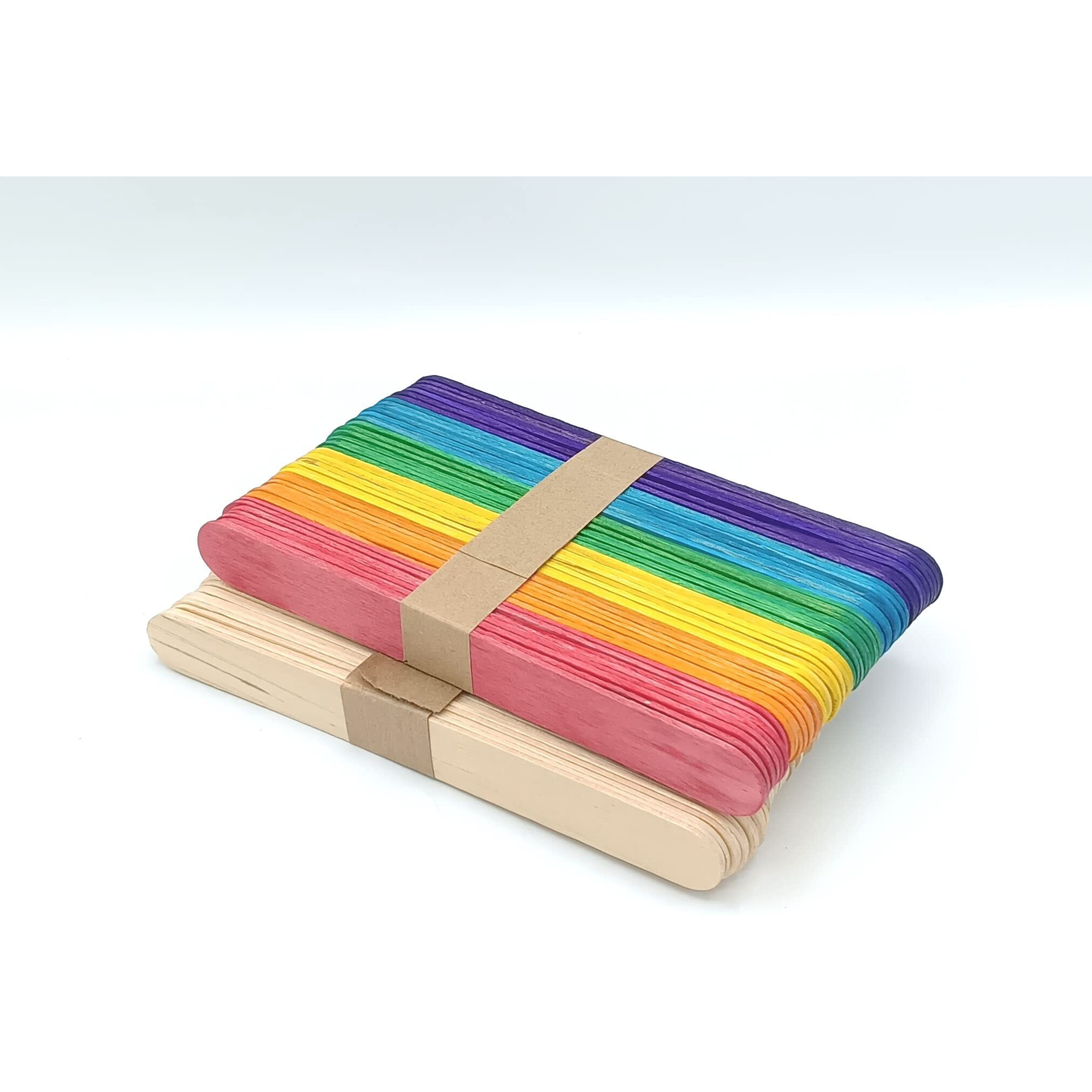 Gold Leaf Wooden 100Pcs Ice Cream Sticks For Ice Cream Making,School Porject Work Ice Cream Stick 50Pcs White And 50Pcs Multicolor Sticks