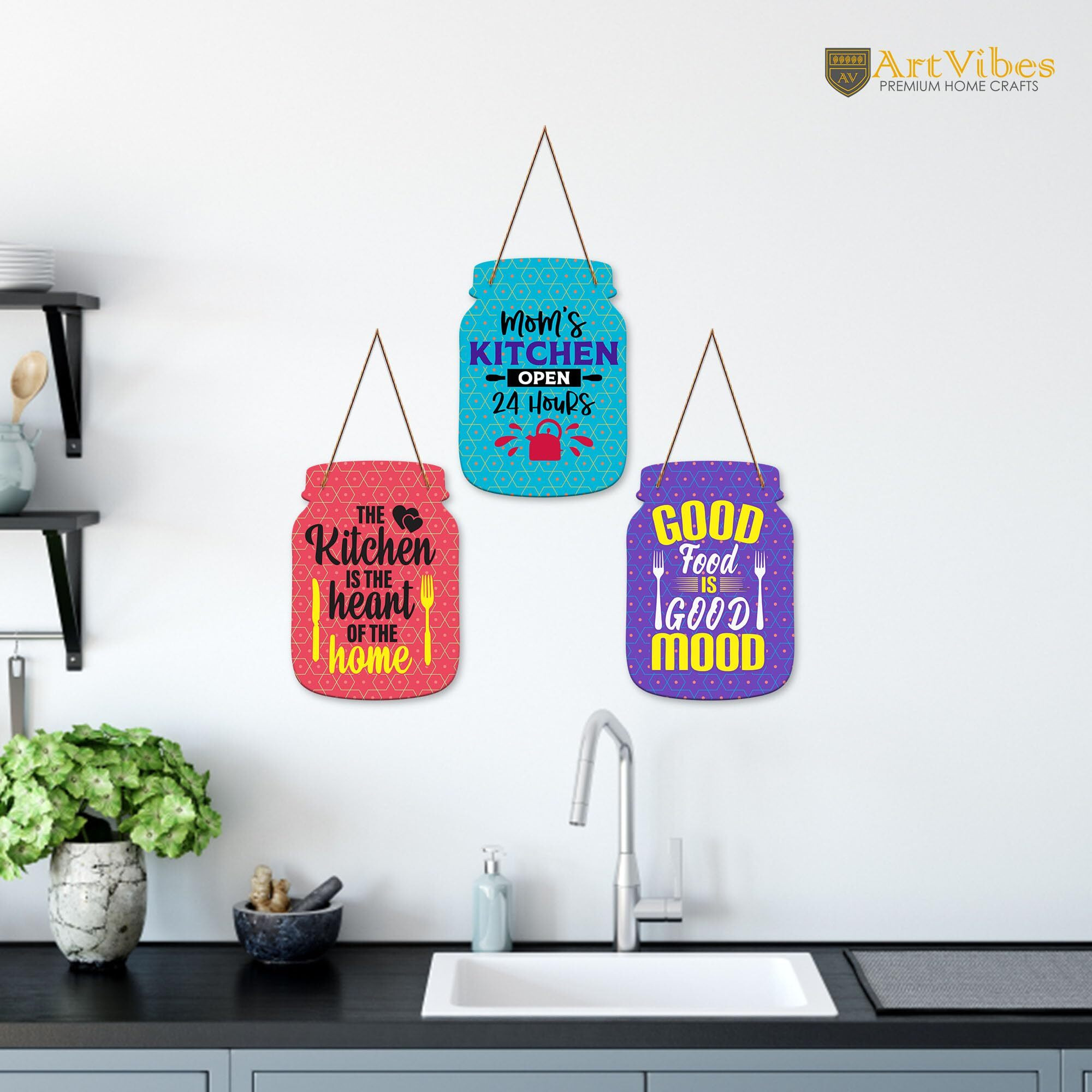 Artvibes Mom's Kitchen Quotes Wall Hanger For Home Decor | Gifts | Wall Art | Decoration Wooden Hanging Items | Kitchen Wood Design | Quotes Decor Items | Decorative Artworks (Wh_8905N)