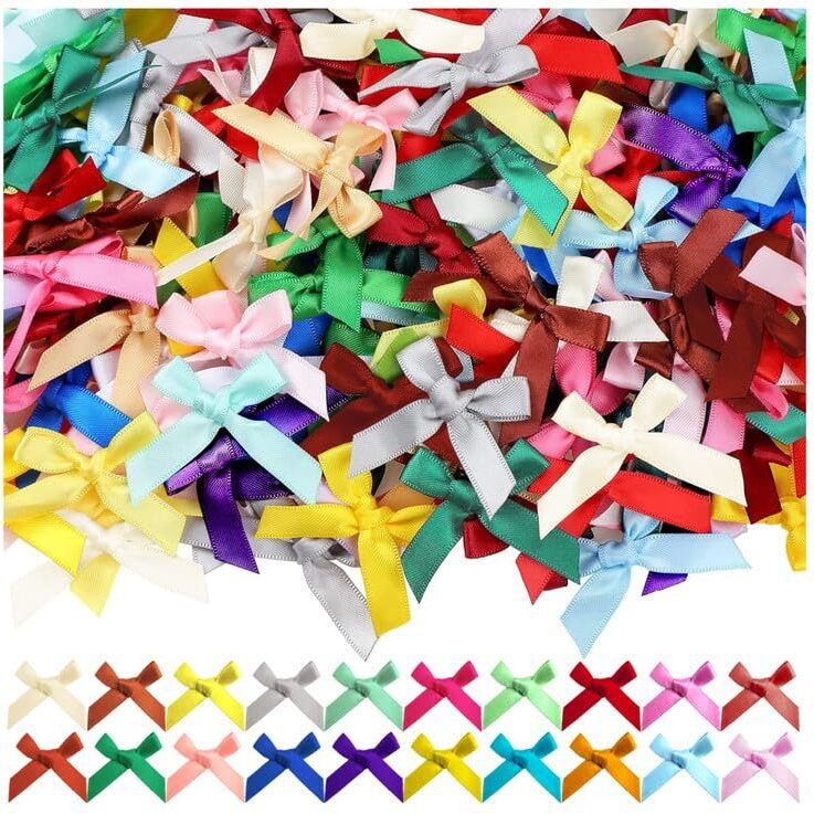 Townbus - 100 Pcs Mini Bows | Multicolor Small Ribbon Bows For Presents, Satin Decoration Bowknot For Gift Wrapping, Hair Clip, Flower Bouquet, Sewing, Scrapbooking And So On