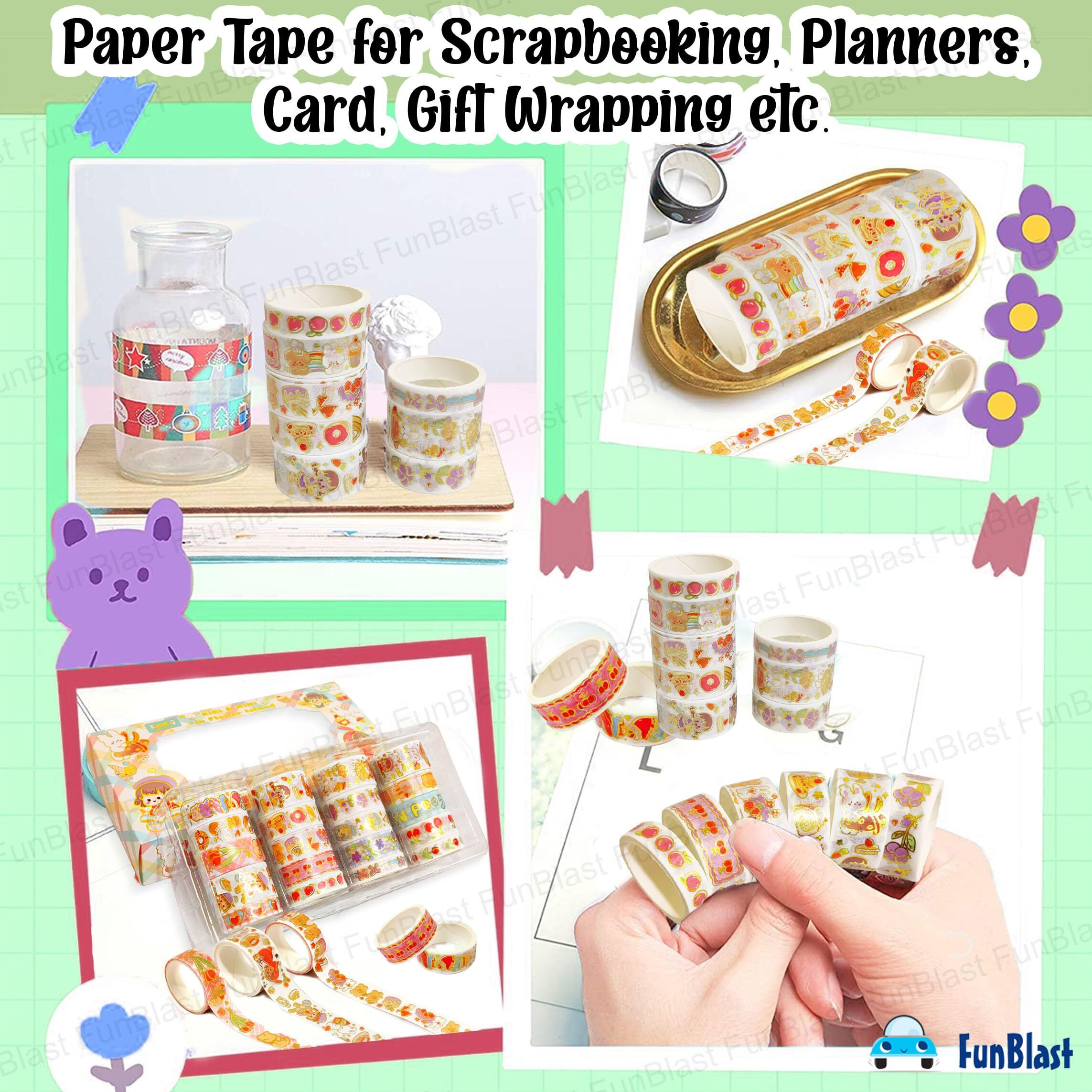 Funblast Washi Tape Set  Washi Tapes For Journal, Kawaii Stationery, Japanese Washi Tape, Decorative Masking Tape, Stylish Designer Tape Set