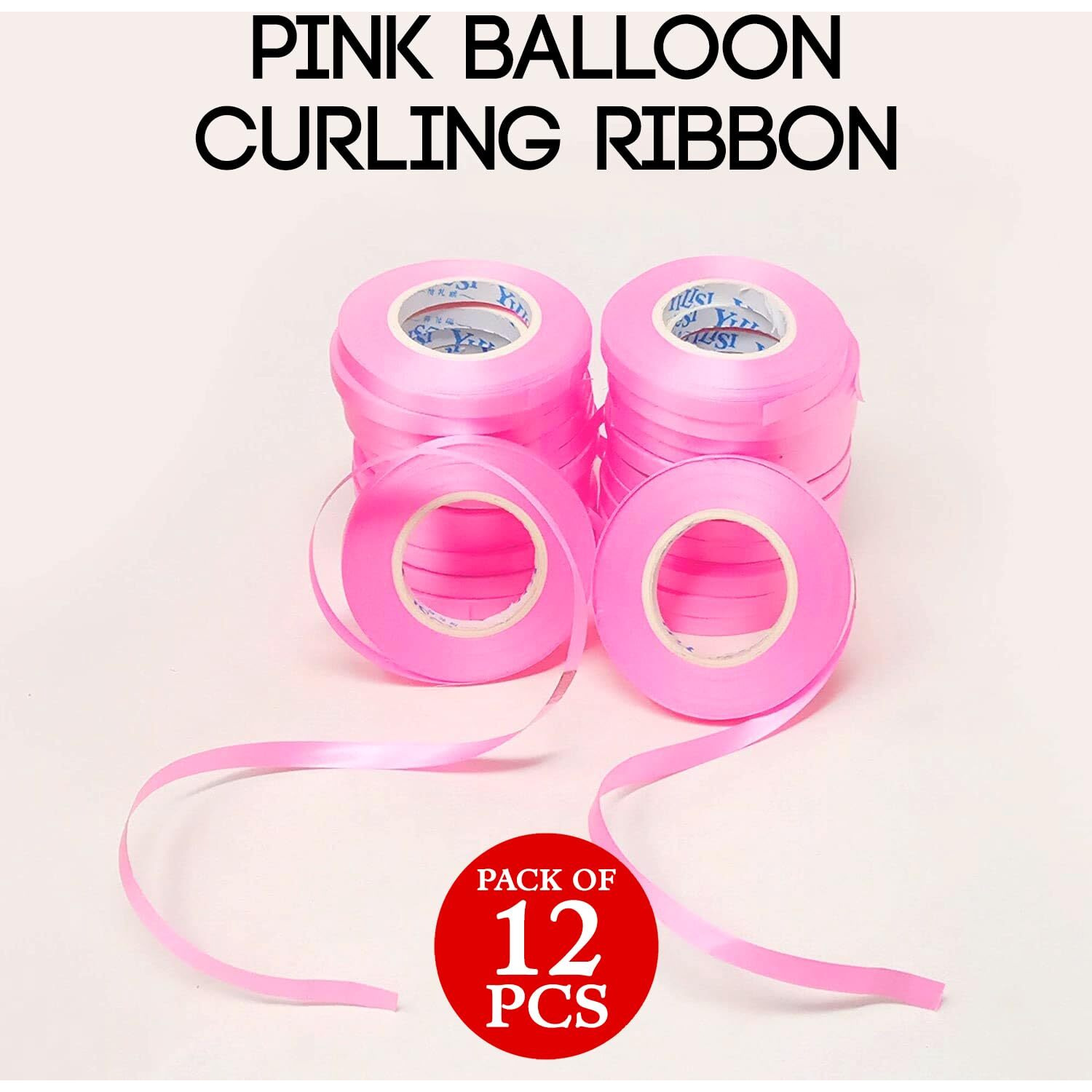 Zyozique 12 Pcs Curling Ribbons For Balloons 10Meter -Each Roll Colour Balloon Curling Ribbon For Wedding Birthday Gift Wrapping Party/Curling Ribbons For Balloons Decoration - (Pink)