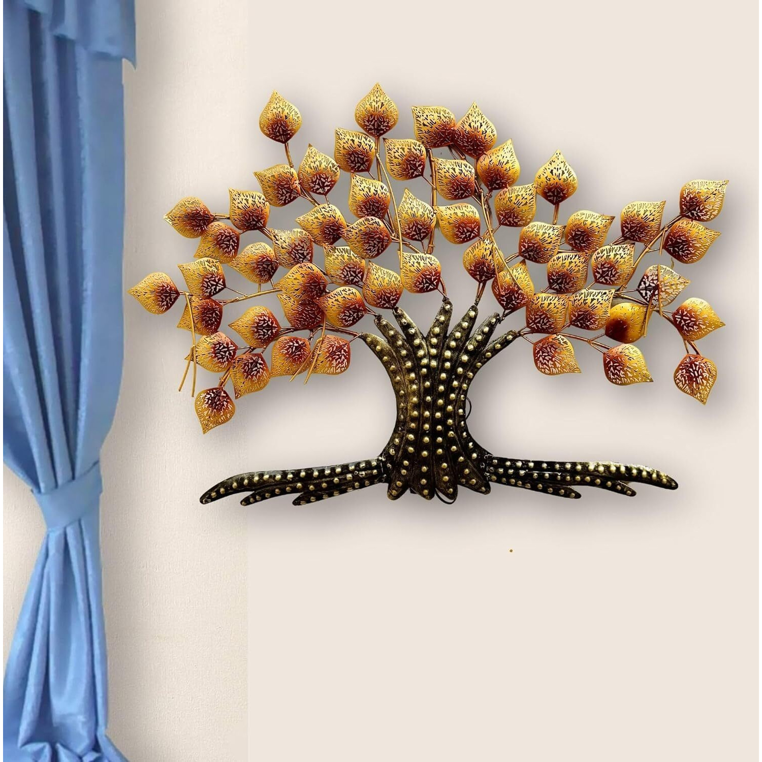 Anshika International Metal Tree Wall Art With Led Lights, Gold Leaves Wall Decor, 3D Tree Of Life Wall Sculpture For Size- 36 * 2 * 25 Inch