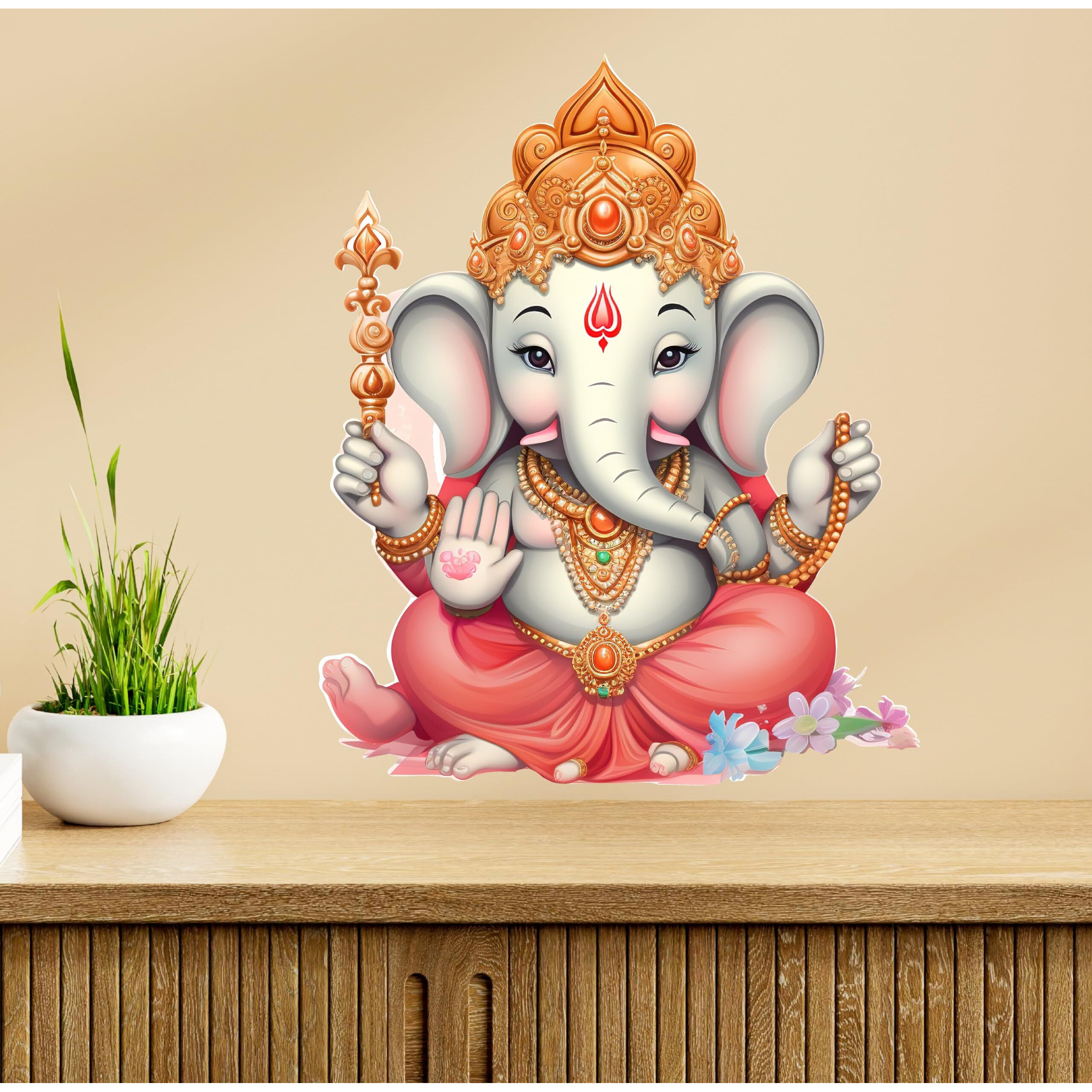 Creative Edge Pvc Vinyl Wall Sticker Cute Little Lord Ganesha Design Multicolor (61 Cm X 50 Cm, Self-Adhesive, Wall, 1 Cms)