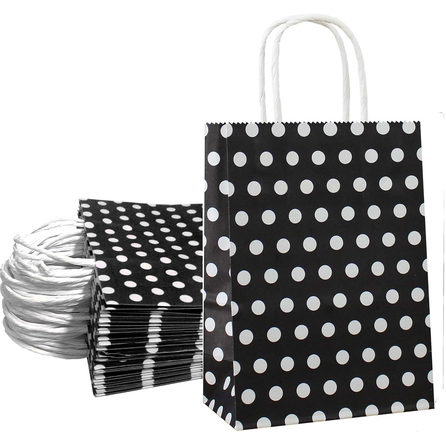 Aakriti Paper Rakhi Gift Bags With Handles Polka Dot Paper Party Favor Bags For Kids Birthday Baby Shower Wedding Festivals Holiday Party Gift Bags Polka Dot Black (10 X8X3 Inch Pack Of 25, Black)