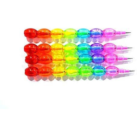 Hookcart Non-Sharpening Stacking Pencil For Kids, Pearls Moti Design Birthday Party Return Gifts (Set Of 4/Multicolor)