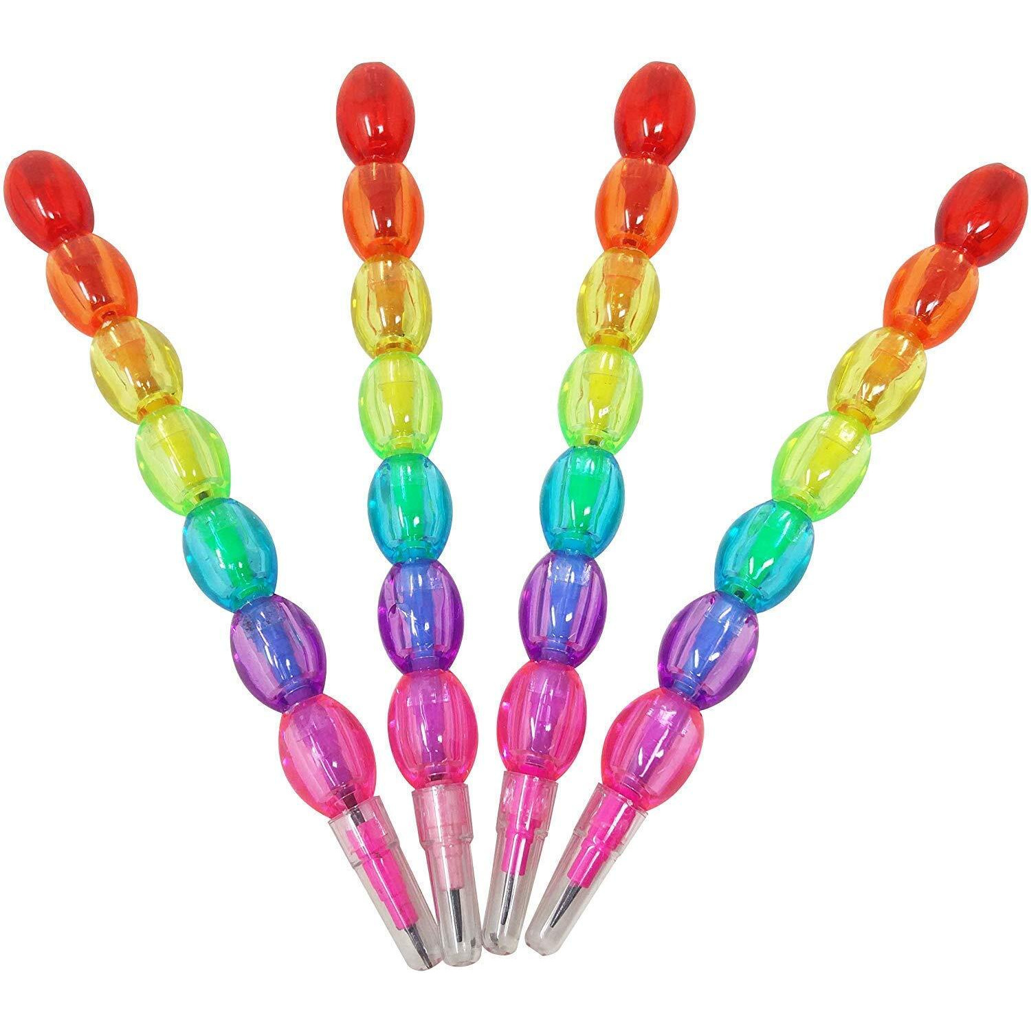 Hookcart Non-Sharpening Stacking Pencil For Kids, Pearls Moti Design Birthday Party Return Gifts (Set Of 4/Multicolor)