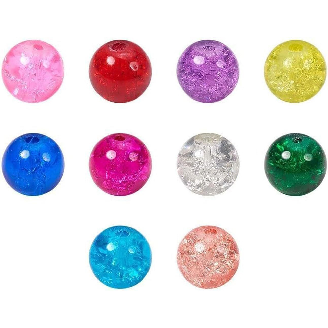 Beads N Fashion 500 Pcs 8Mm Crackle Glass Beads  Multicolor Round Beads Combo (10 Strings, 50 Each) For Bracelet, Earring, Necklace, Diy Jewelry & Craft Projects