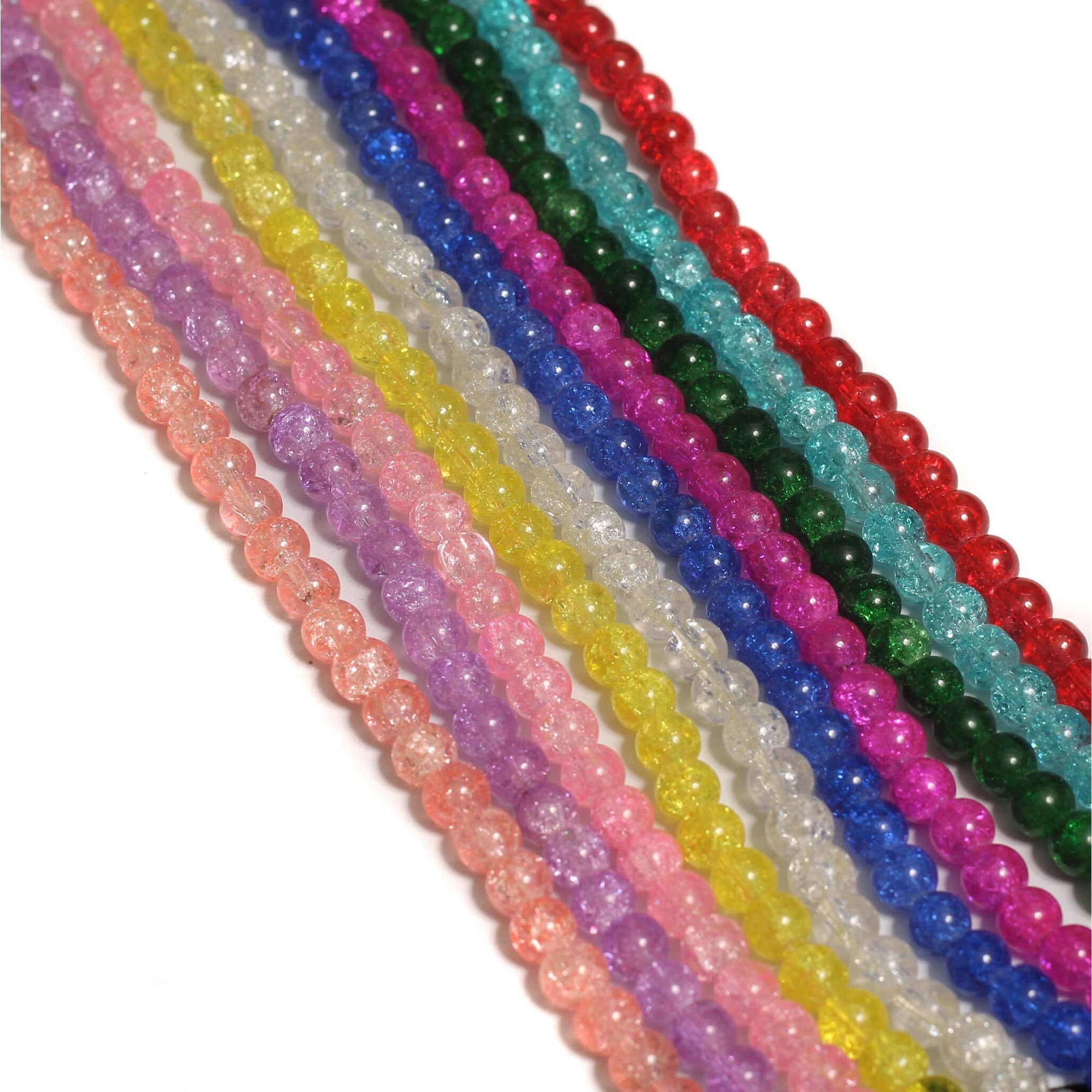 Beads N Fashion 500 Pcs 8Mm Crackle Glass Beads  Multicolor Round Beads Combo (10 Strings, 50 Each) For Bracelet, Earring, Necklace, Diy Jewelry & Craft Projects