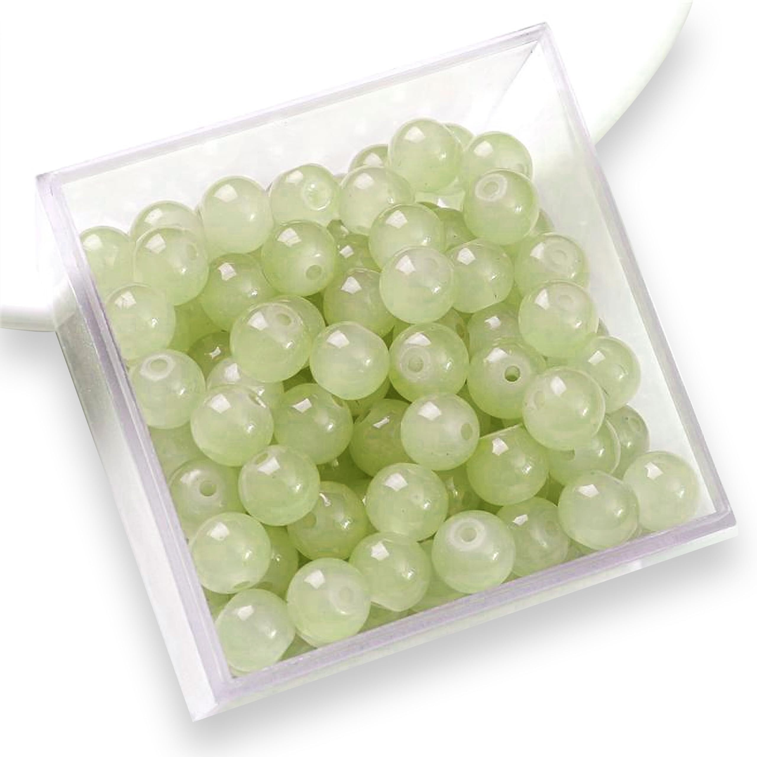 Indikonb Jelly Glass Beads | 200Pcs 8Mm Round Light Green Glass Pearl Beads For Bracelets, Jewelry Making & Crafting