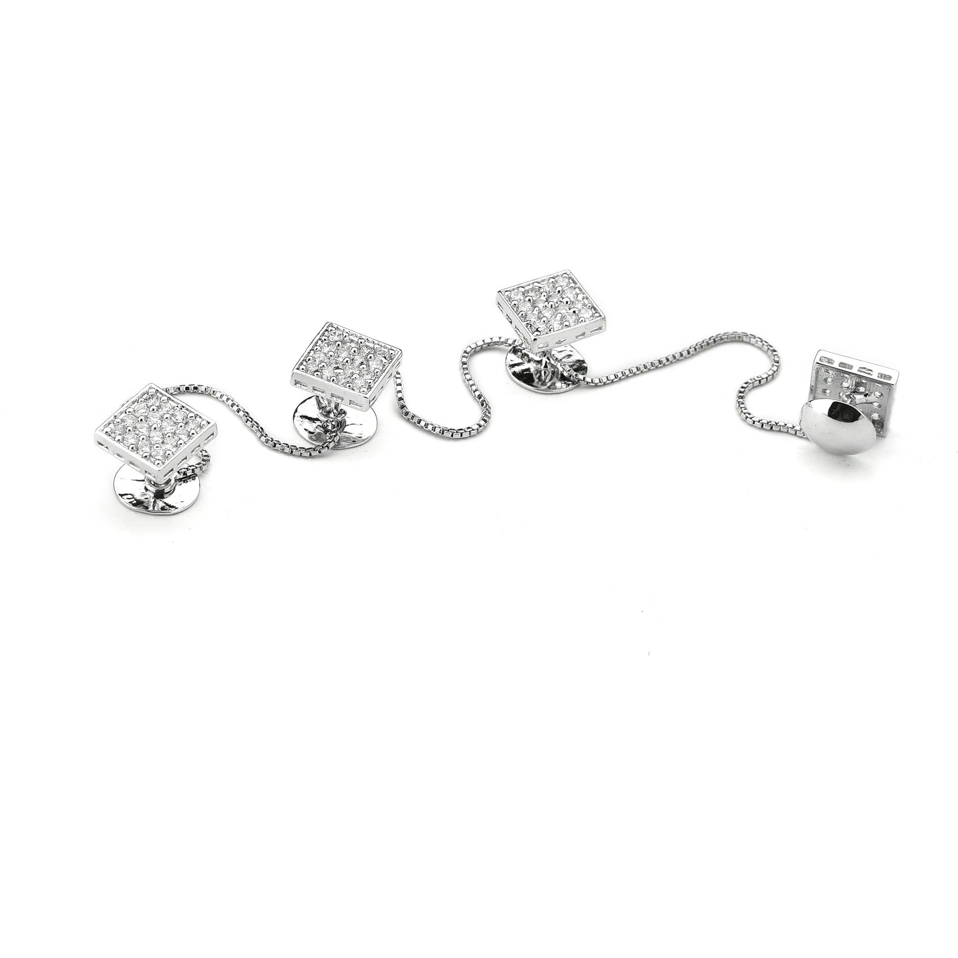 Dhruvs Collection Pure Silver Bis Hallmarked Oxidized Square Shaped Buttons For Kurtis And Kurta For Men & Women