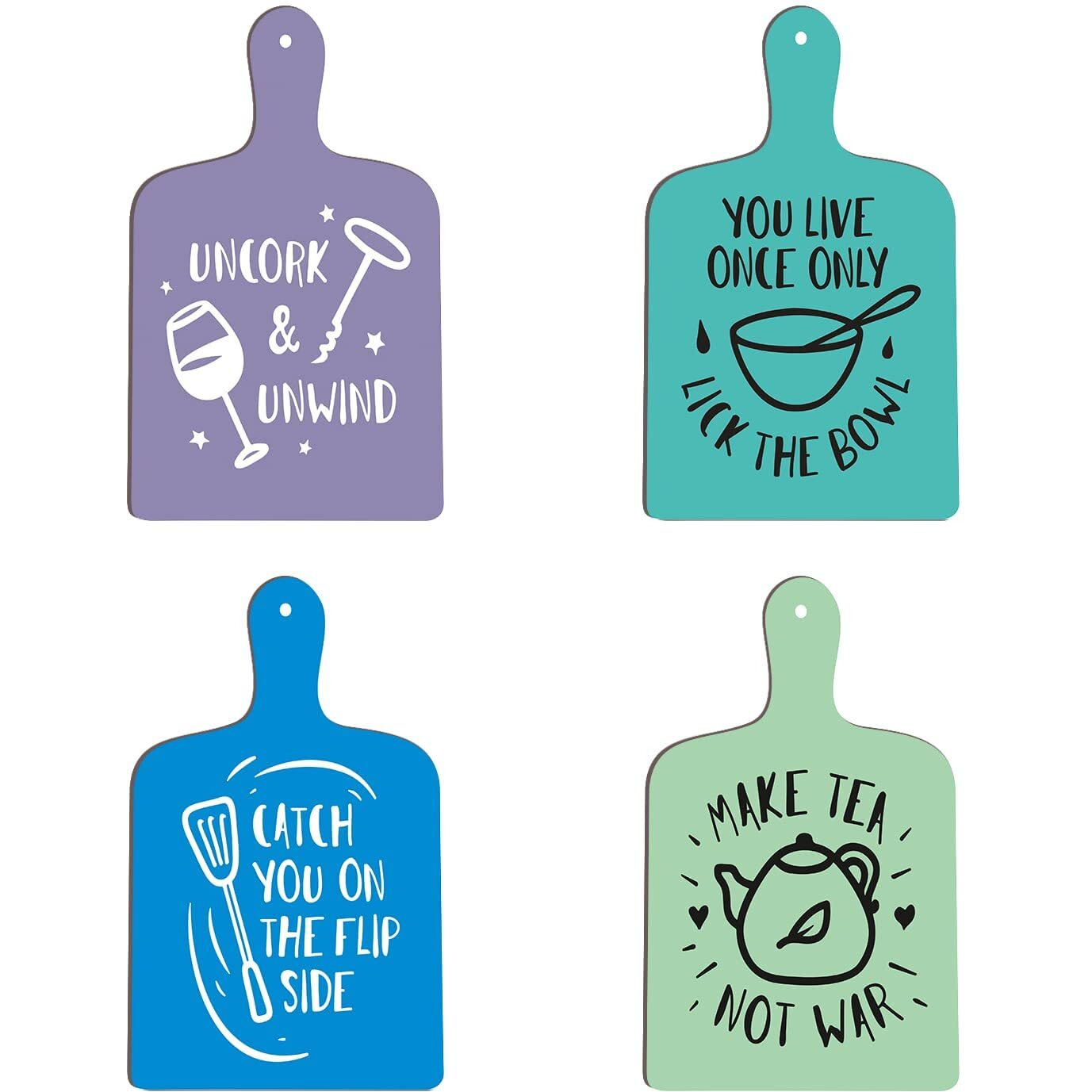 Printelligent Wall Art Wooden Kitchen Home Decor Items Pack Of 4 (Art Deco_04)