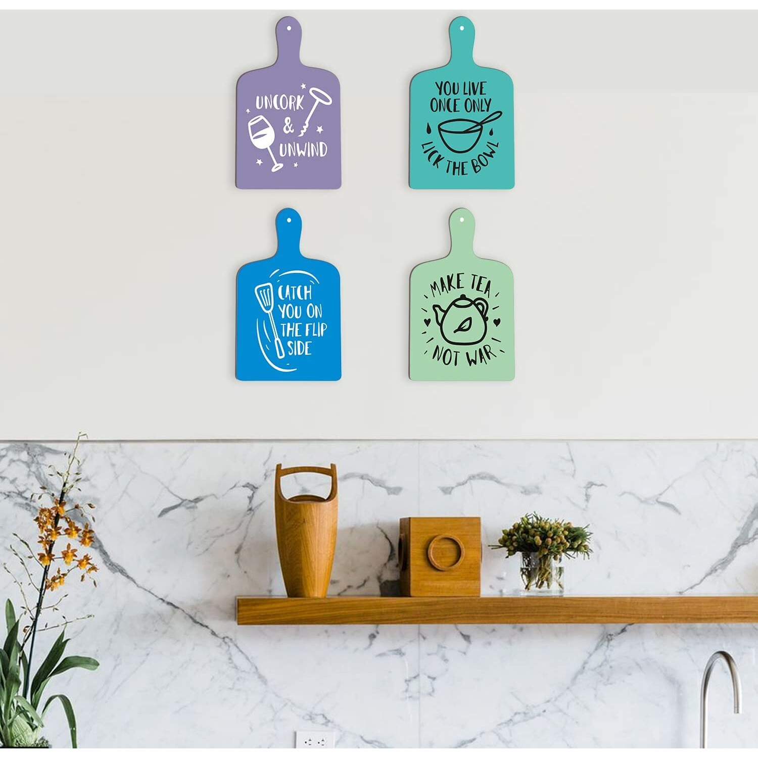 Printelligent Wall Art Wooden Kitchen Home Decor Items Pack Of 4 (Art Deco_04)