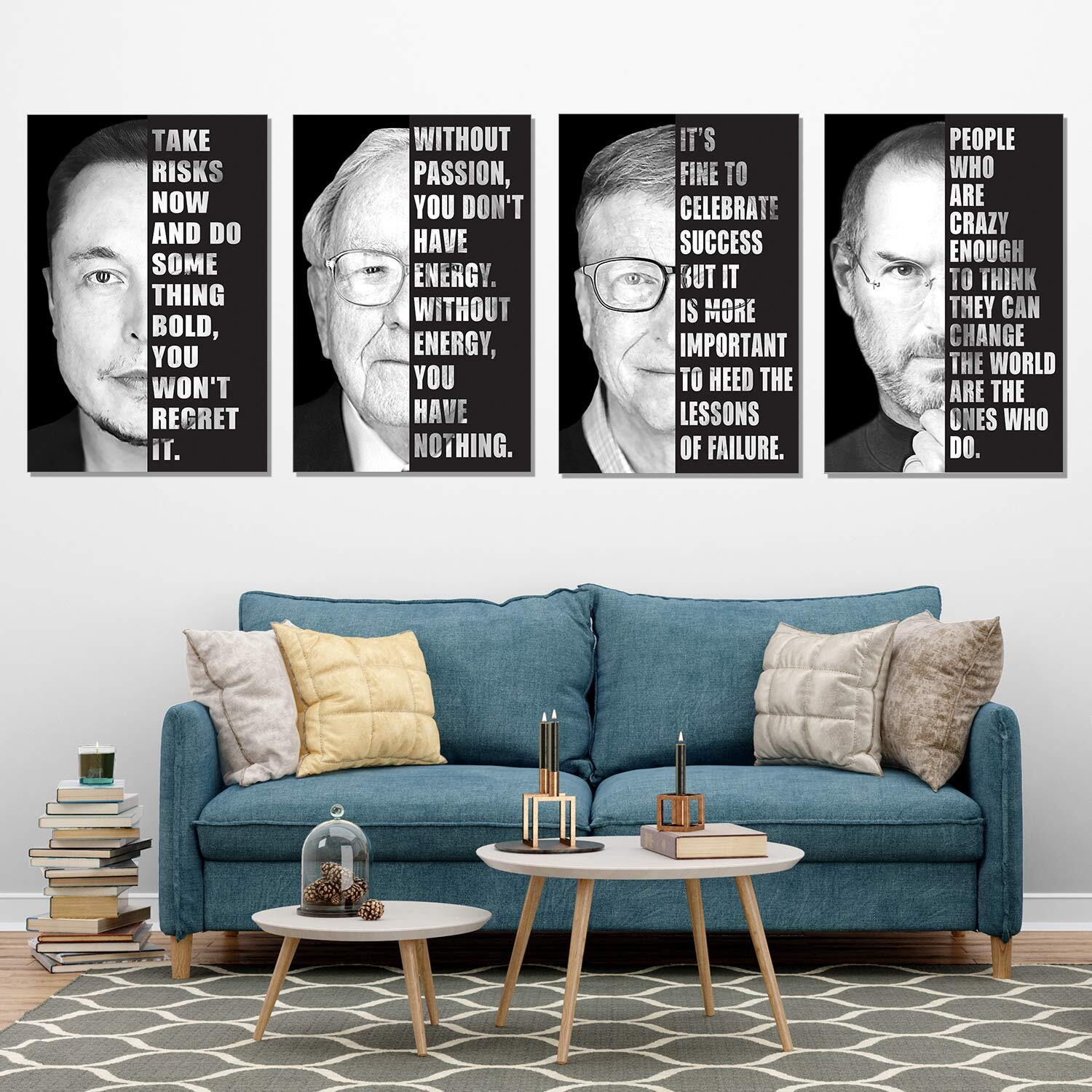 Chaka Chaundh Set Of 4 Shareable Motivational Posters For Room - Suitable Steve Jobs Posters, Bill Gates Posters, Warren Buffett Posters, Elon Musk Quotes Posters. (12 Inches X 18 Inches)