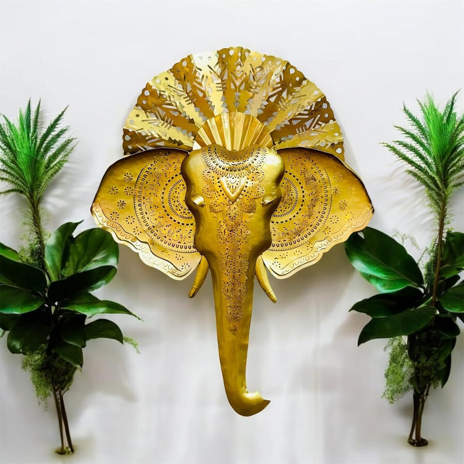 Rsn Decorative Gold Elephant Wall Art, Mandala Pattern Metal Wall Decor, 3D Handcrafted Design-Size 34X25 Inch