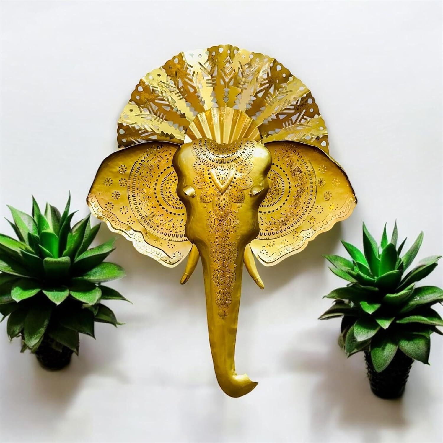 Rsn Decorative Gold Elephant Wall Art, Mandala Pattern Metal Wall Decor, 3D Handcrafted Design-Size 34X25 Inch