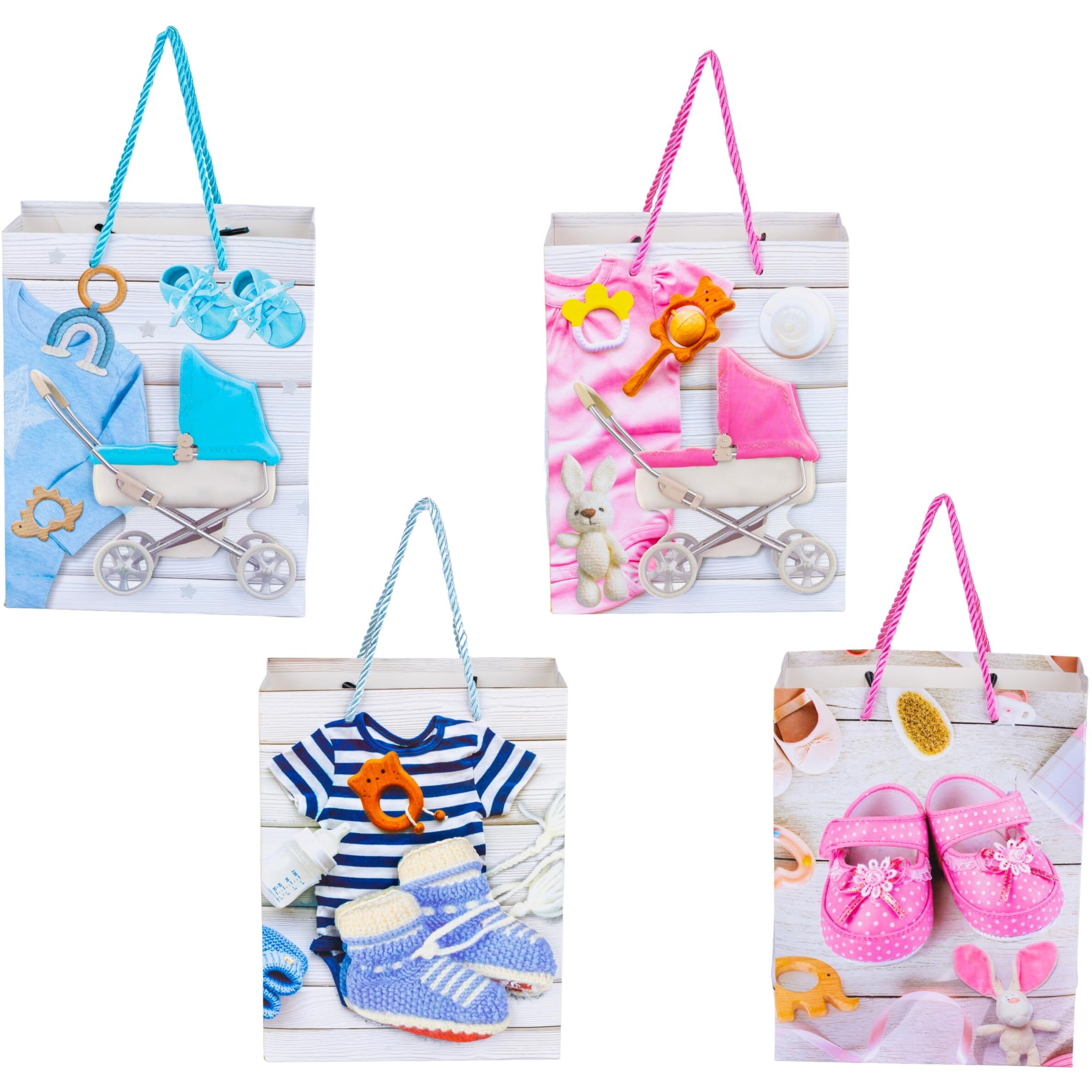 Kreshu Paper Exclusive 3D Multi Baby Shower Tote Gift Christmas Bags Different Multi Colour Variations Bags For Gift Box Packing Bags (Set Of 4)