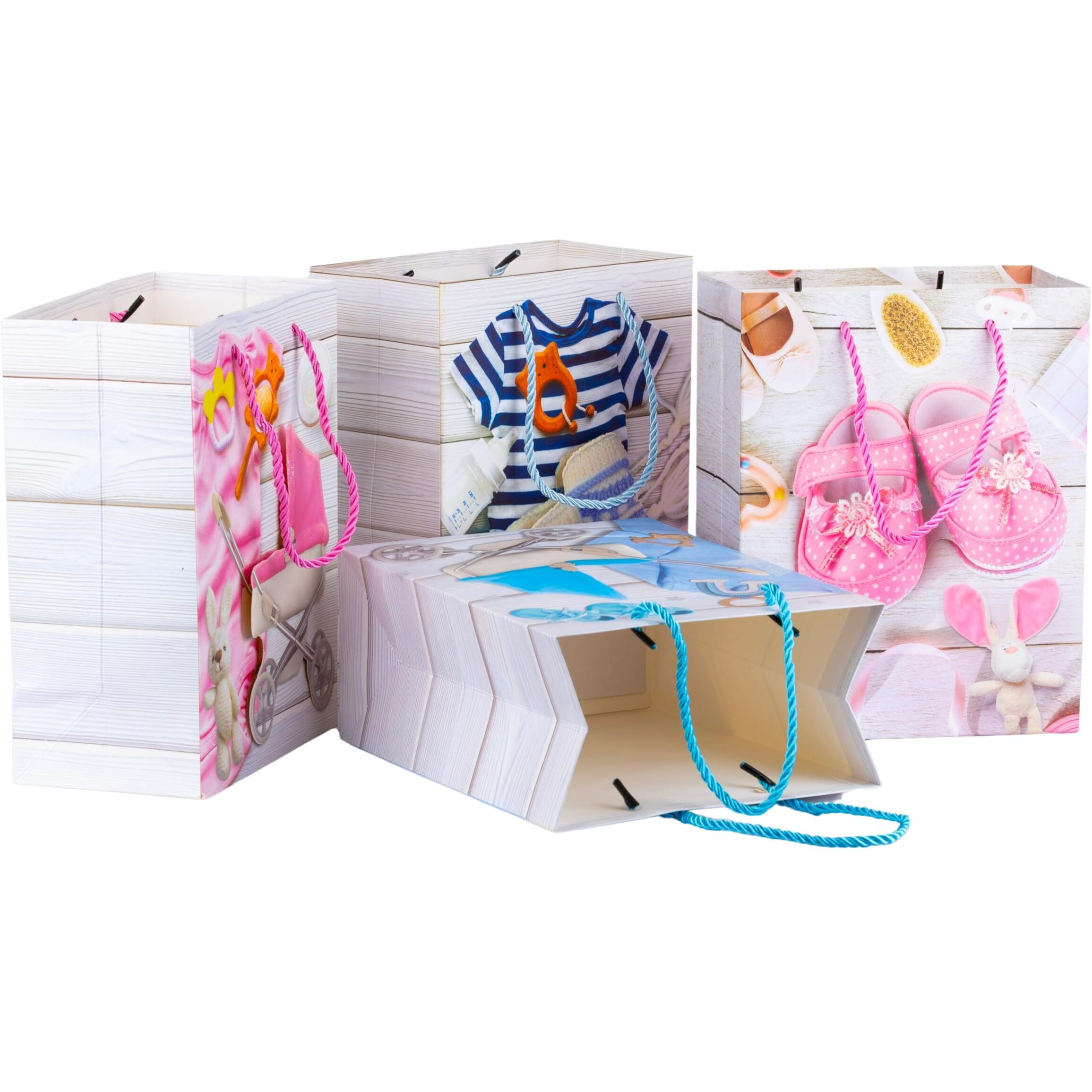 Kreshu Paper Exclusive 3D Multi Baby Shower Tote Gift Christmas Bags Different Multi Colour Variations Bags For Gift Box Packing Bags (Set Of 4)