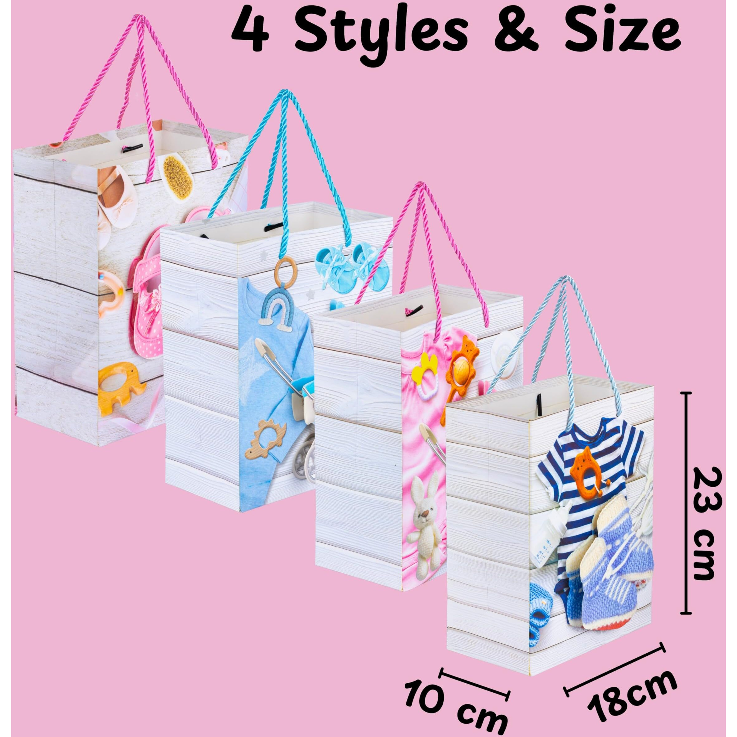 Kreshu Paper Exclusive 3D Multi Baby Shower Tote Gift Christmas Bags Different Multi Colour Variations Bags For Gift Box Packing Bags (Set Of 4)