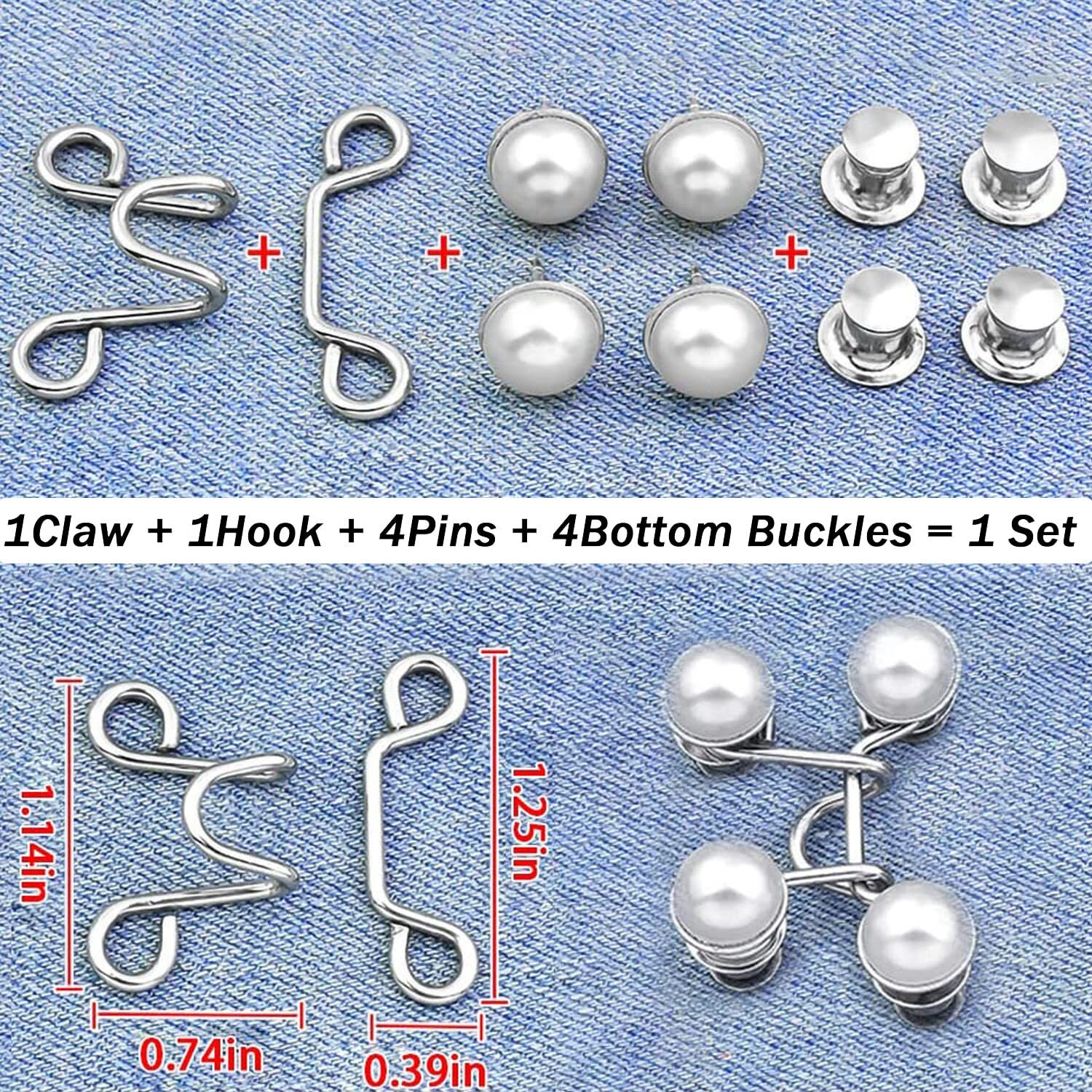 48 Pieces Adjustable Waist Buckle Extender Set, 8 Set 4 Style Jean Button Pins No Sewing Required Pants Clips For Waist, Pant Waist Tightener For Jeans Dress Perfect Fit Instant Button (Elegant Style)