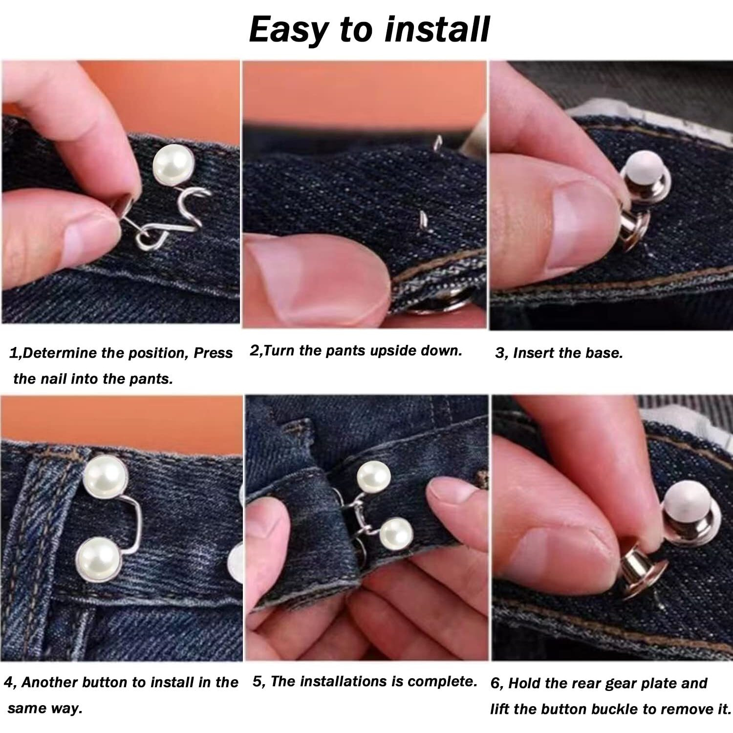 48 Pieces Adjustable Waist Buckle Extender Set, 8 Set 4 Style Jean Button Pins No Sewing Required Pants Clips For Waist, Pant Waist Tightener For Jeans Dress Perfect Fit Instant Button (Elegant Style)