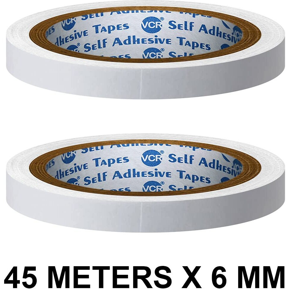 Vcr Double Side Tissue Tape - 45 Meters In Length - 06Mm / 0.25" Width - 02 Rolls Per Pack - Easy Tear For Double Sided Adhesive Use, Best For Arts, Crafts, Photography, Scrapbooking.