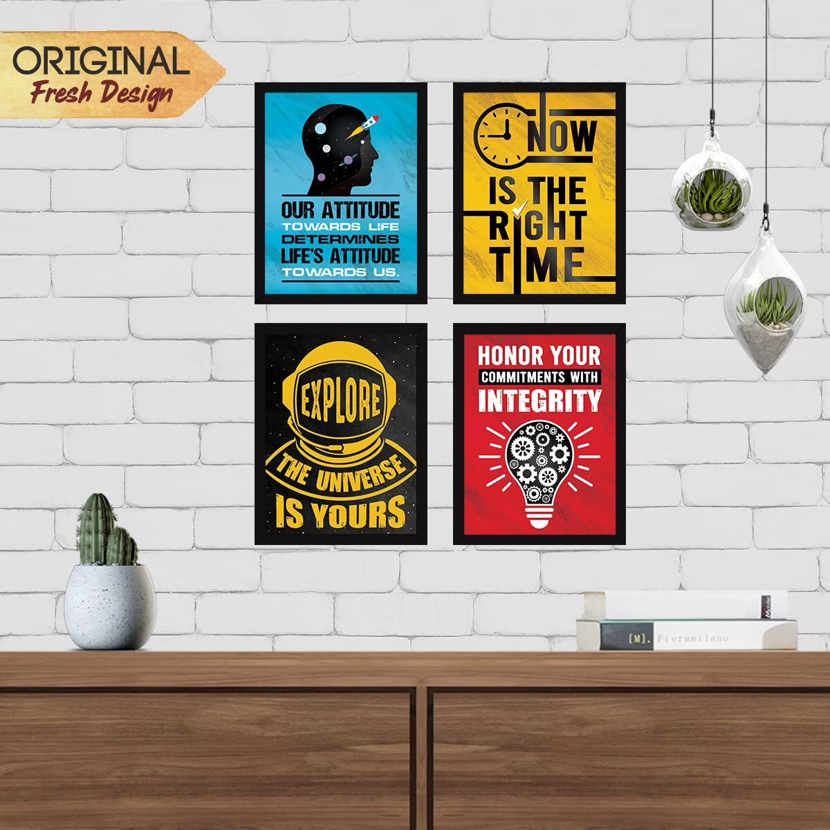 Chaka Chaundh - Motivational Quotes Frames ,Posters With Frame (13.6 X 10.6 Inches) - Set Of 4 (Attitude - Time - Explore) Multicolor
