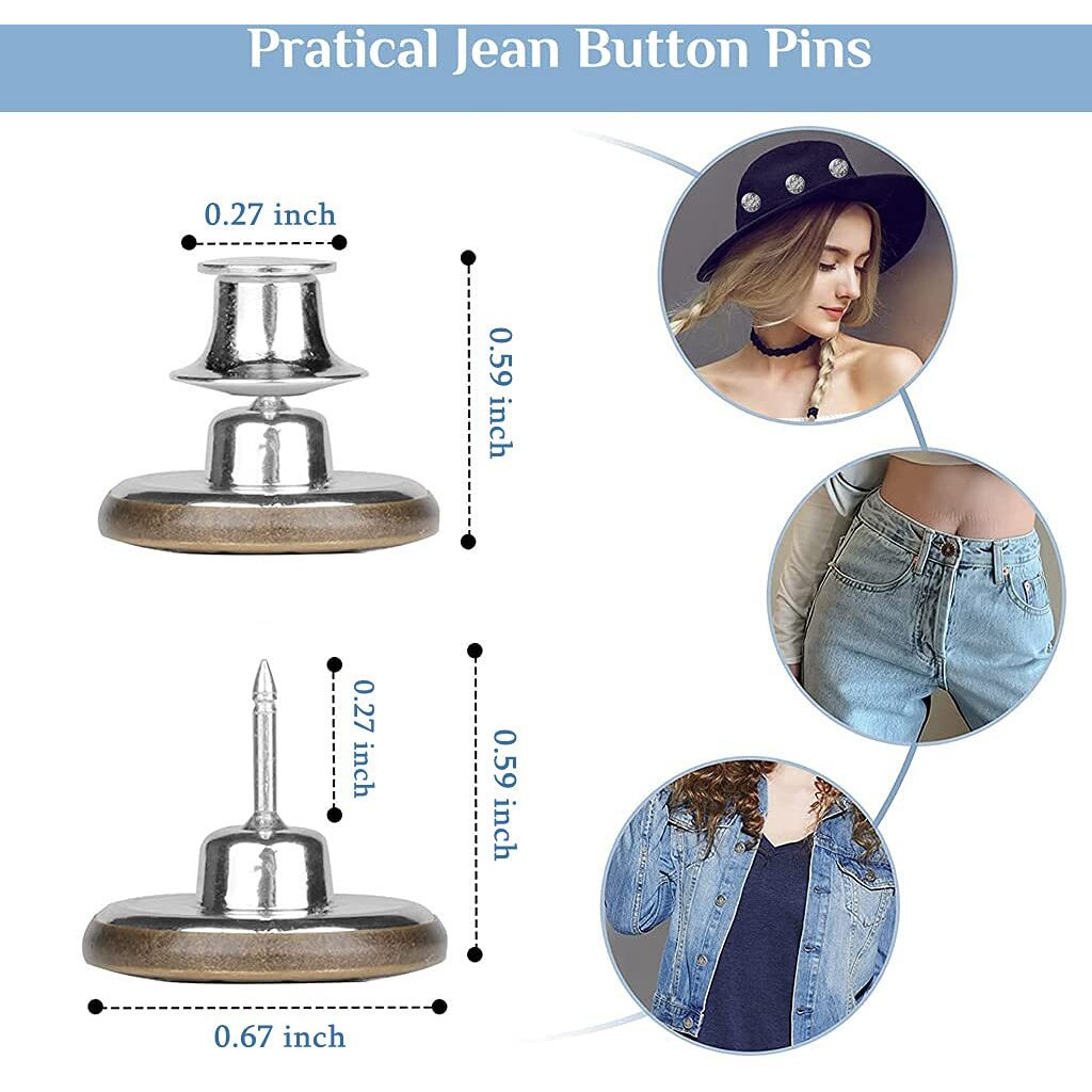 Hasthip 10Pcs Detachable Buttons For Jeans, No Sew Instant Loose Jean Button Pins Reusable Tightener Replacement Buttons For Clothes Adjustment, Hats Bags Decorations (Copper & Silver Combo)