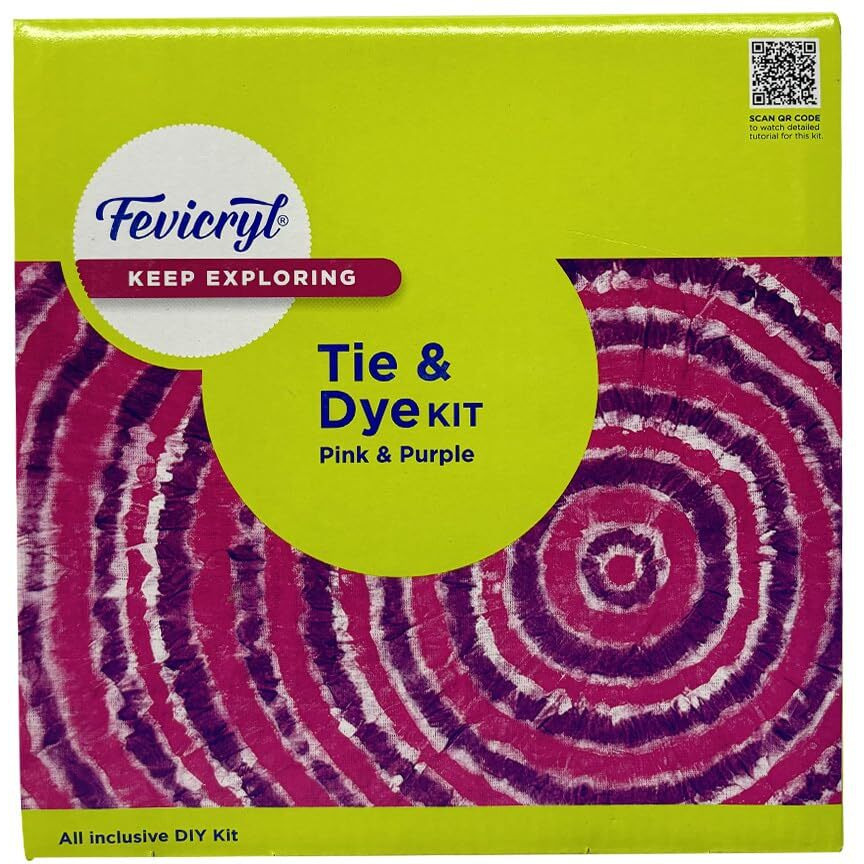 Fevicryl Tie Dye Kit| Complete Diy Fabric Colour Kit With 2 X 15 Ml Vibrant Acrylic Colors, 21 X 21 Inches Fabric, Squeezer And More | Unique Gift For Girls And Art Lovers