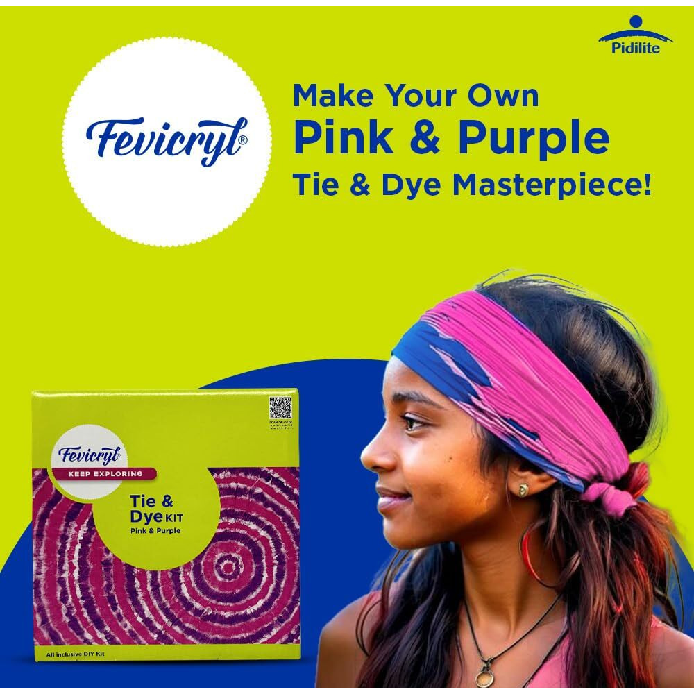 Fevicryl Tie Dye Kit| Complete Diy Fabric Colour Kit With 2 X 15 Ml Vibrant Acrylic Colors, 21 X 21 Inches Fabric, Squeezer And More | Unique Gift For Girls And Art Lovers