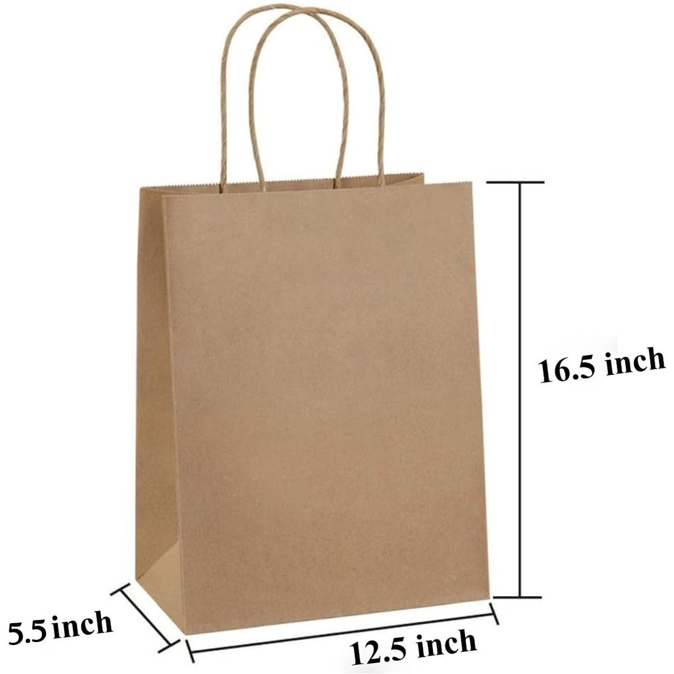 Aakriti Craft Paper Bags With Handles, 16.5 X 12.5 X 5.5 Inches Brown - Eco-Friendly - High Tensile & Load Capacity For Retail, Shopping, Wedding, Birthday (30 Pcs)