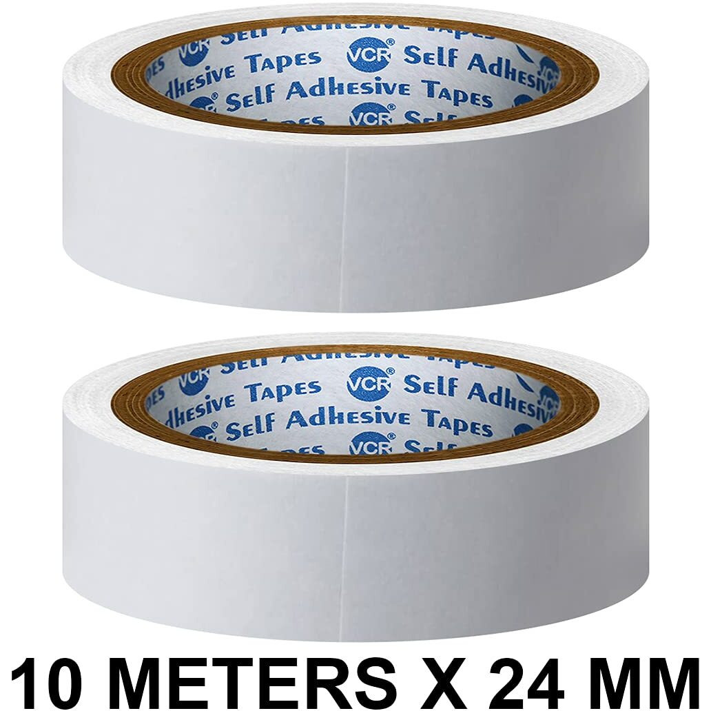 Vcr Double Side Tissue Tape - 10 Meters In Length - 24Mm / 01" Width - 02 Rolls Per Pack - Easy Tear For Double Sided Adhesive Use, Best For Arts, Crafts, Photography, Scrapbooking.
