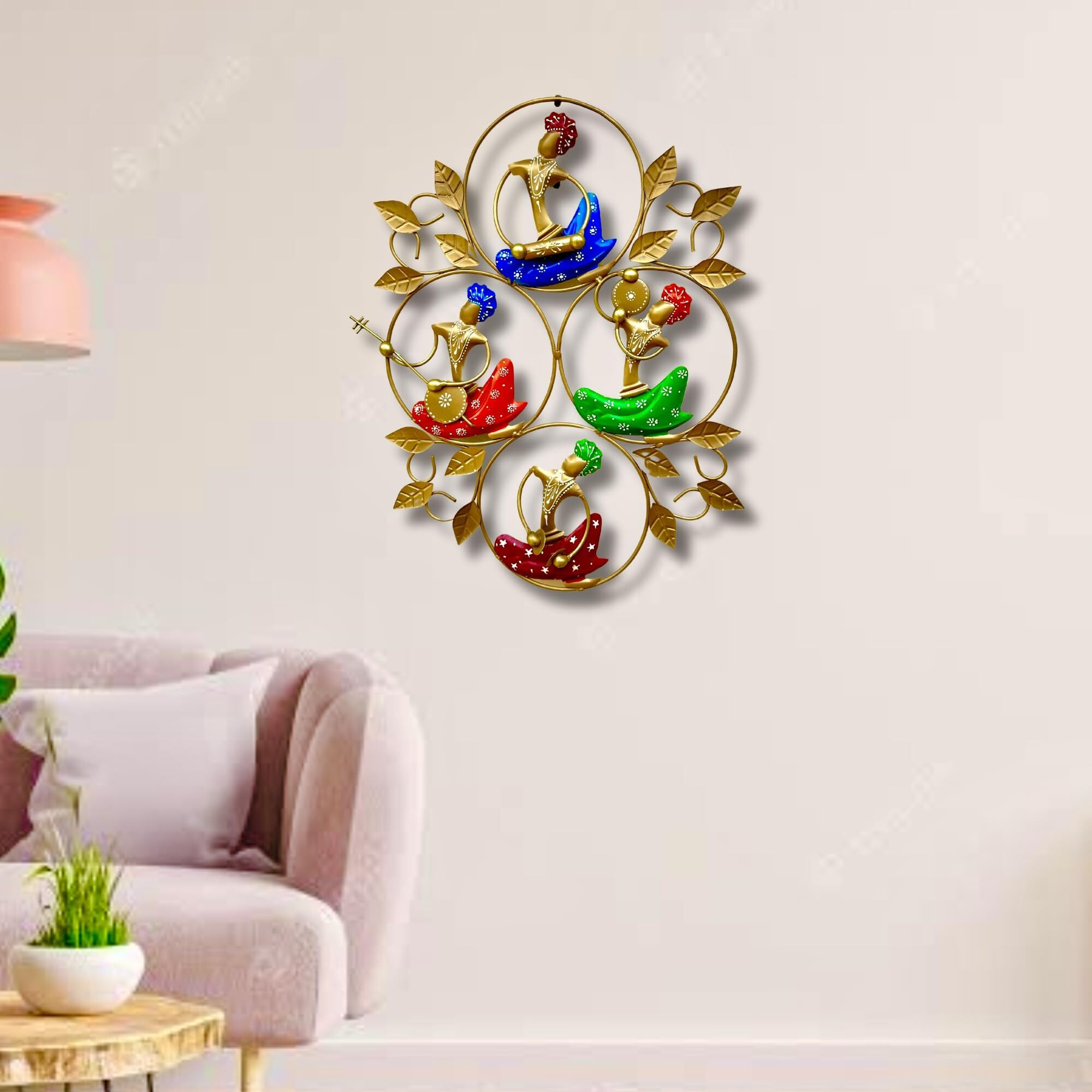 Rsn Metal Wall Hanging (Beautiful 4 Dolls Musicians) For Home Decoration Living Room Bedroom Decor Size -24 X 17 Inch - Multicolor