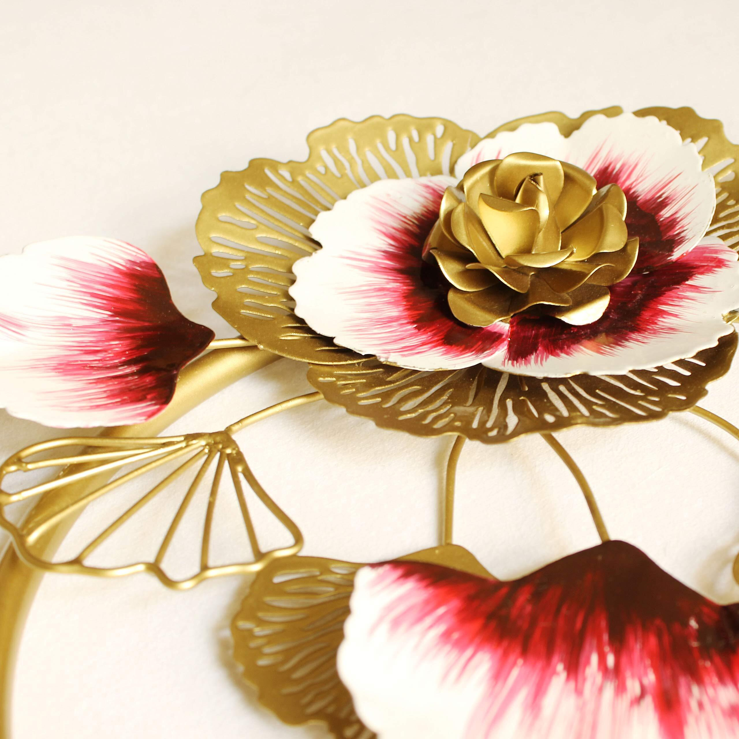 Artact Wall Art Flowers & Petals High Gloss Gold, White And Red Finish On Metal 455Mm,Landscapes,Floral
