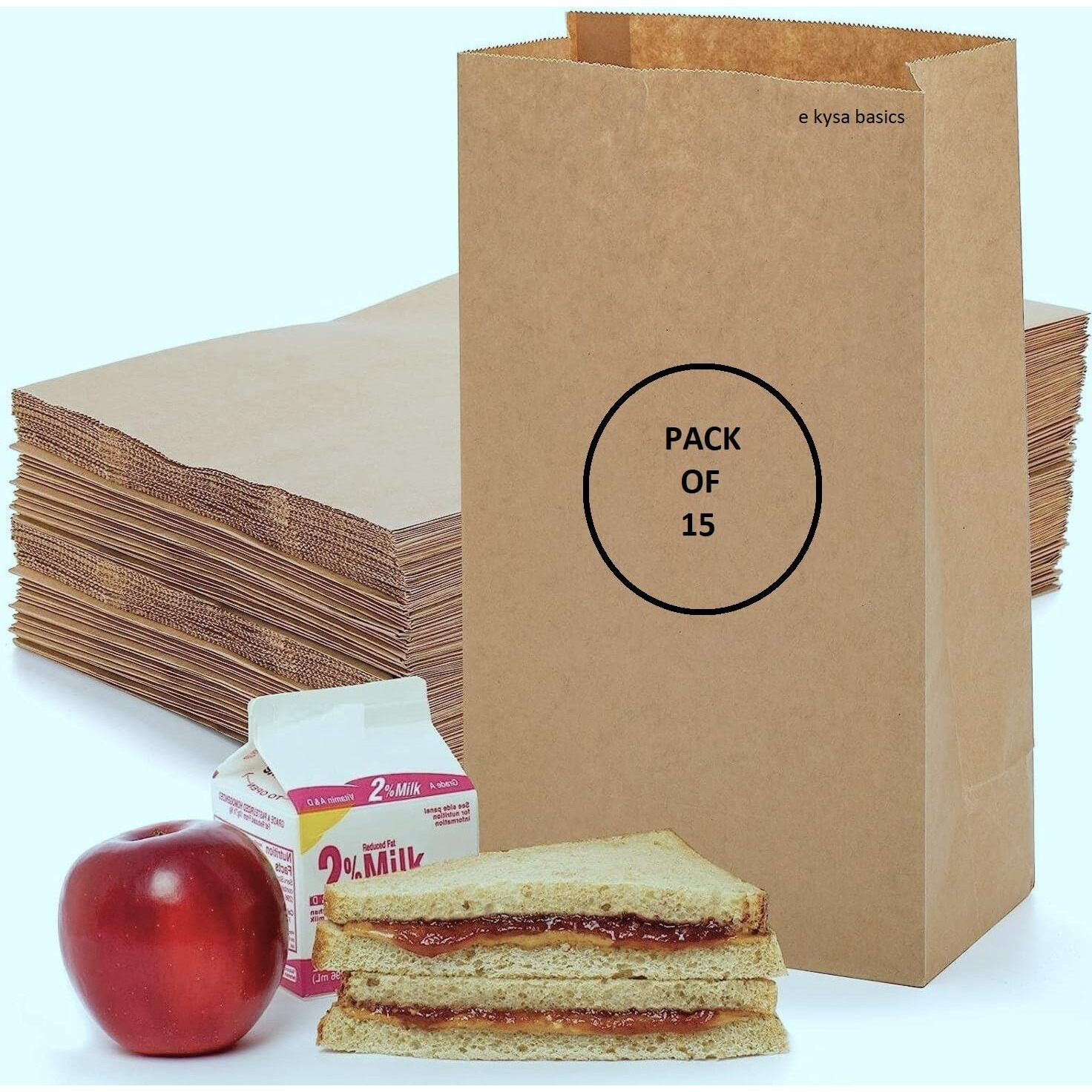 Ekysa Basics Brown Kraft Paper Bags With Handles  Recycled, Eco-Friendly Gift/Grocery/Cloth Carry Bags, 7X4X12 Inch, Pack Of 15