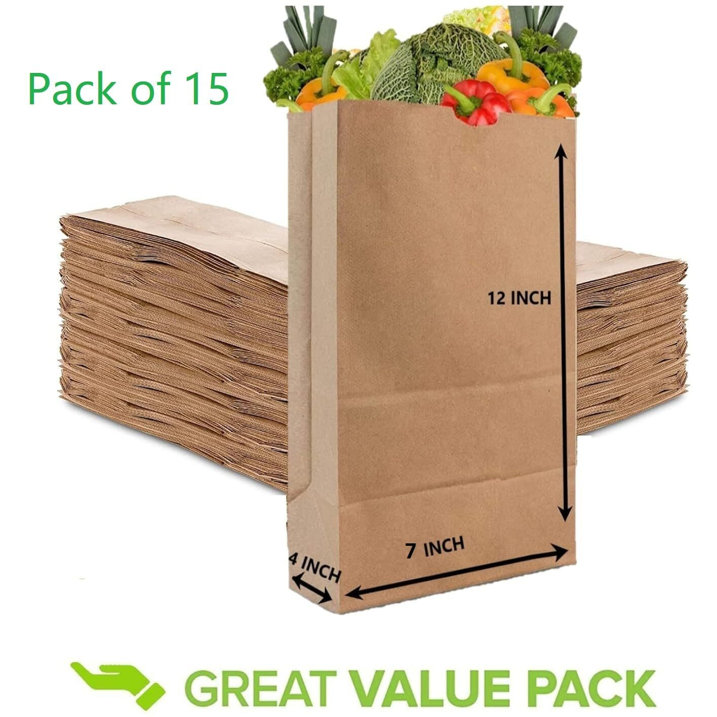 Ekysa Basics Brown Kraft Paper Bags With Handles  Recycled, Eco-Friendly Gift/Grocery/Cloth Carry Bags, 7X4X12 Inch, Pack Of 15